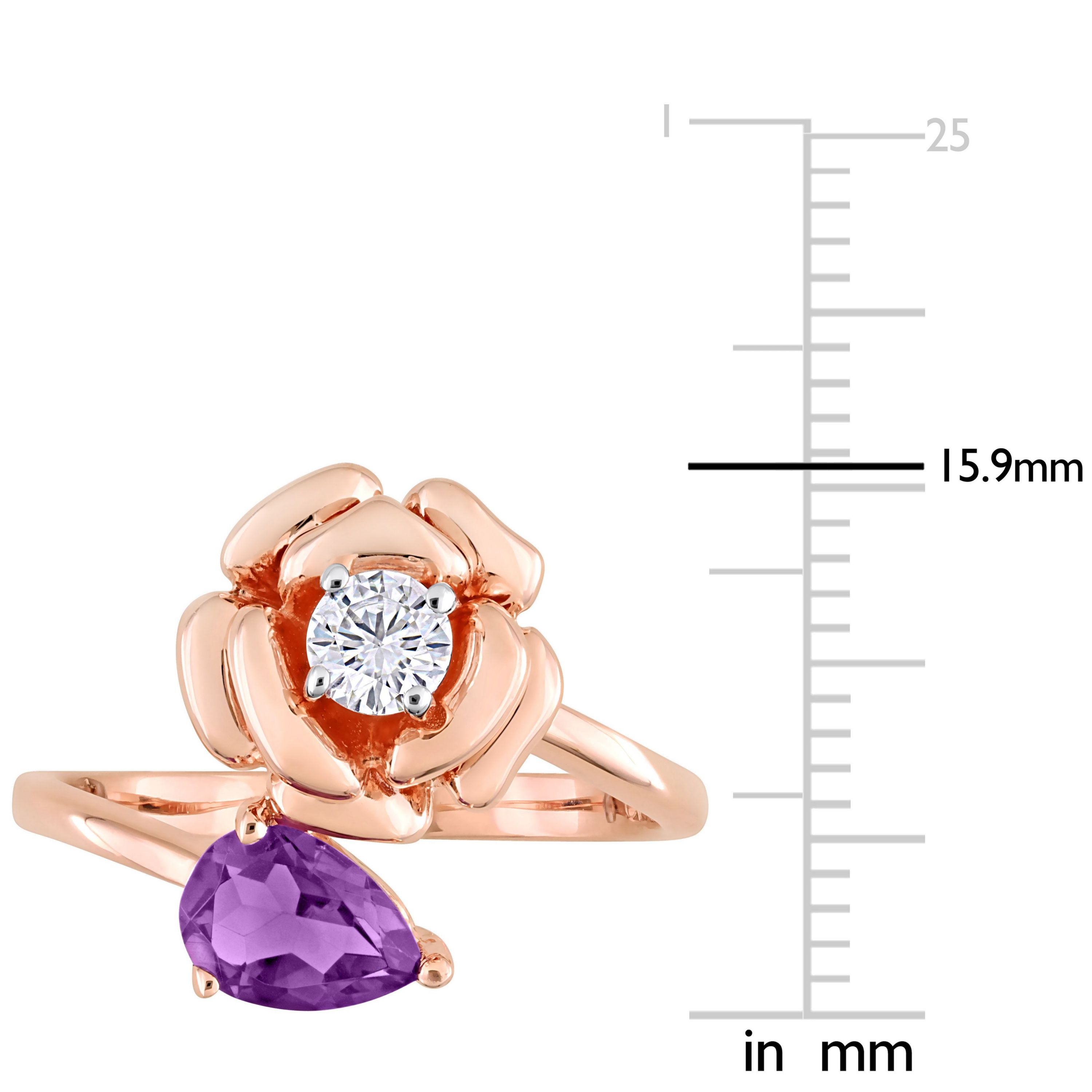 African-Amethyst and White Topaz 2-Stone Rose Ring in Rose Plated Sterling Silver