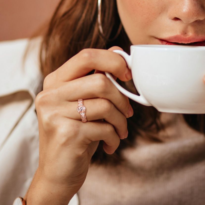 Morganite and White Topaz Engagement Ring in 10K Rose Gold