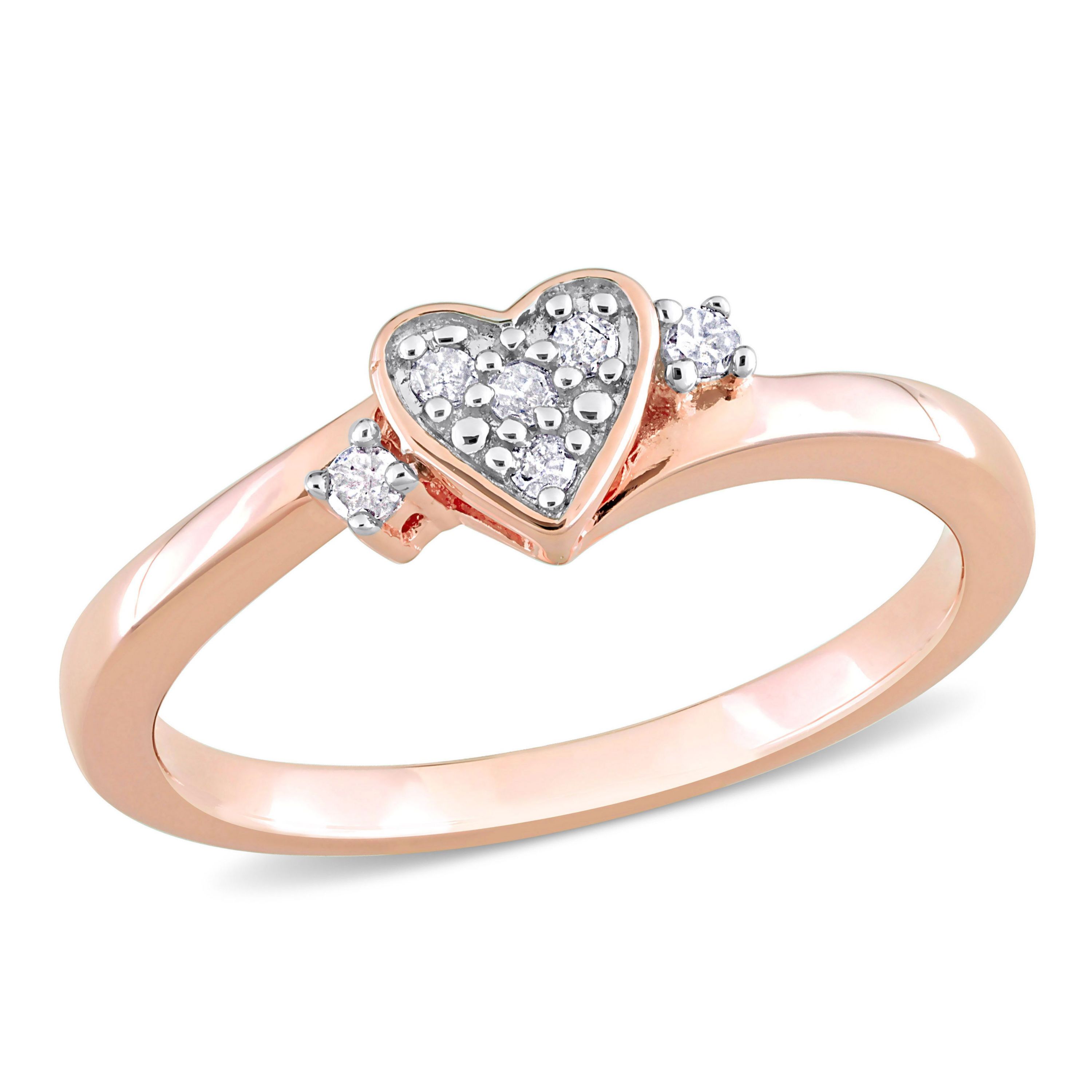 1/10 ct. t.w. Diamond Heart Ring in Rose Plated Sterling Silver