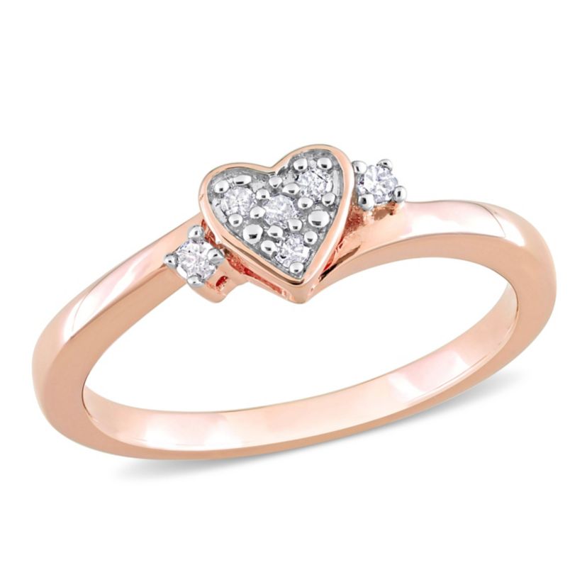 1/10 ct. t.w. Diamond Heart Ring in Rose Plated Sterling Silver