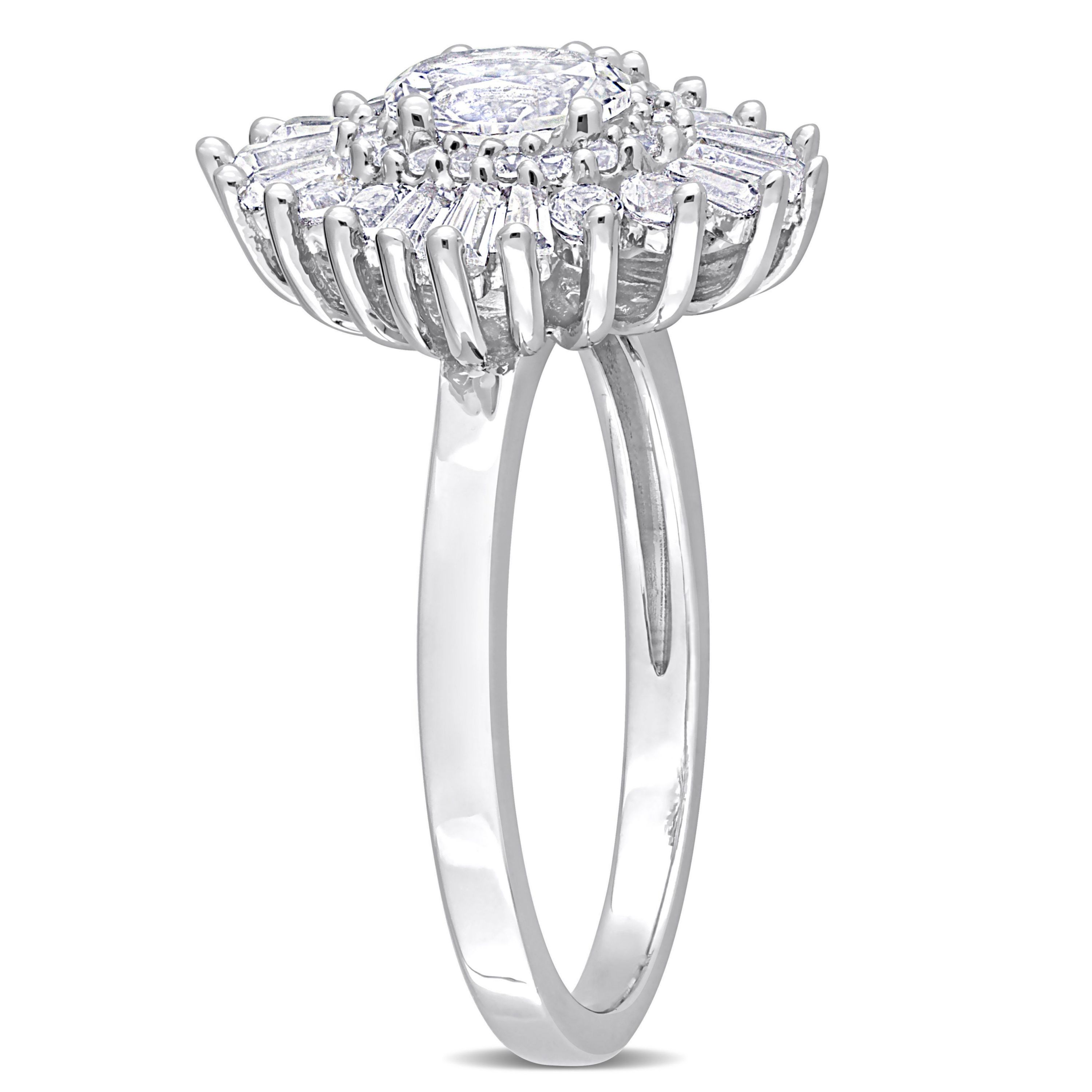 Created White Sapphire Floral Ring in Sterling Silver