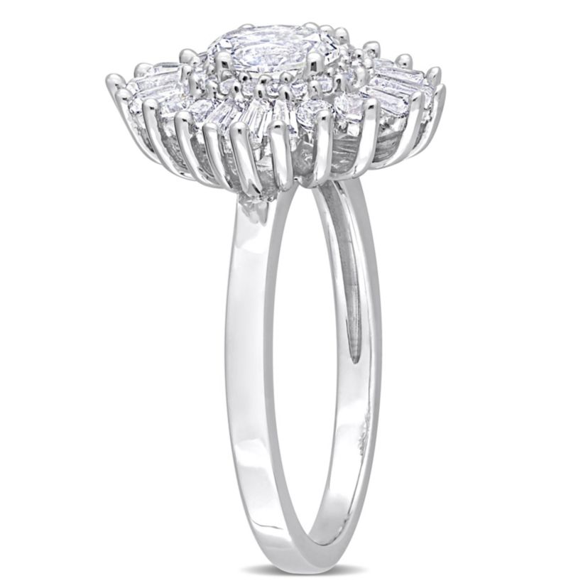 Created White Sapphire Floral Ring in Sterling Silver