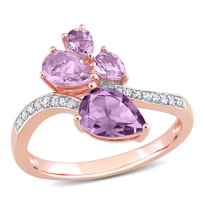 Belk & Co Amethyst and Rose de France with 1/10 ct. t.w. Diamond Toi et Moi Ring in 14K Rose Gold, Pink, 9.5 -  0682077853194