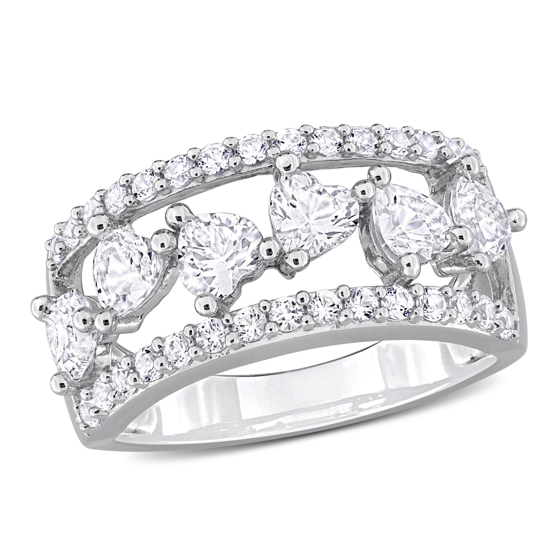 Lab Created Created White Sapphire Band Ring in Sterling Silver