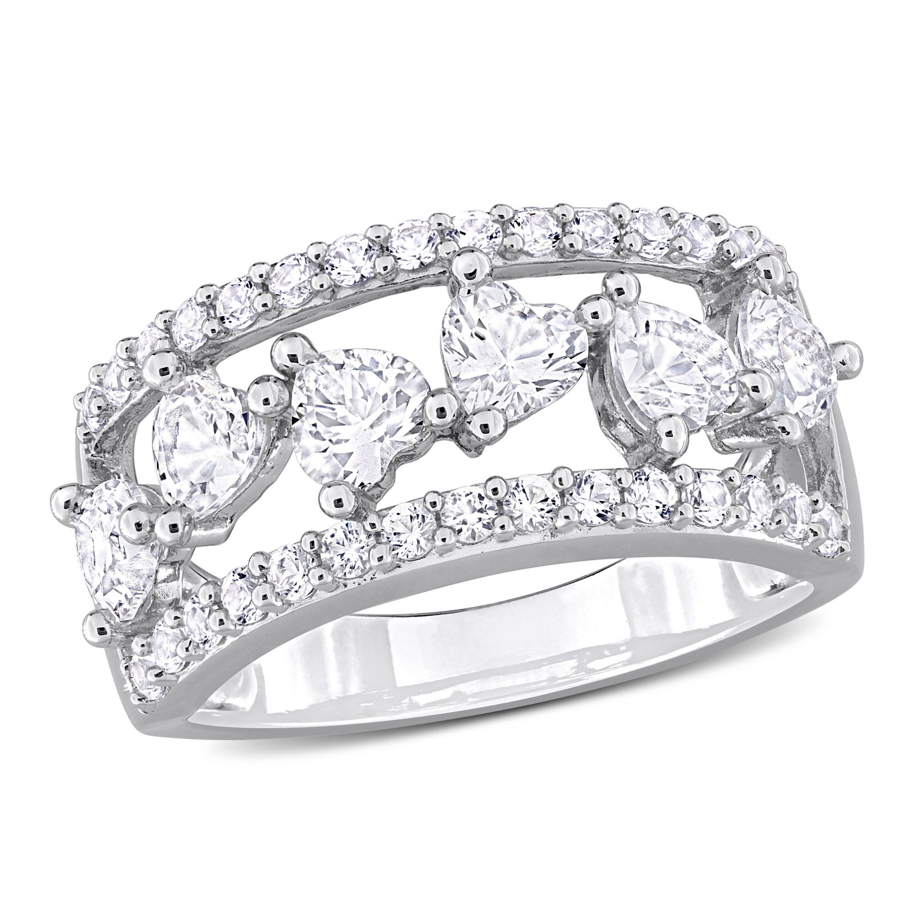 Lab Created Created White Sapphire Band Ring in Sterling Silver