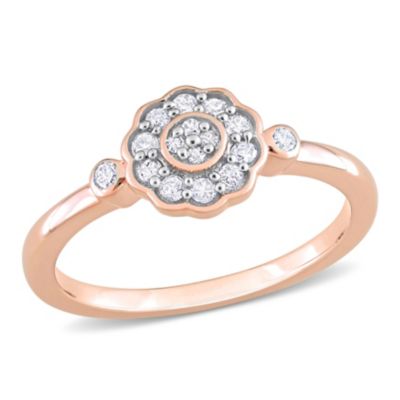 Belk & Co 1/5 ct. t.w. Diamond Flower Ring in Rose Plated Sterling Silver, Pink, 6