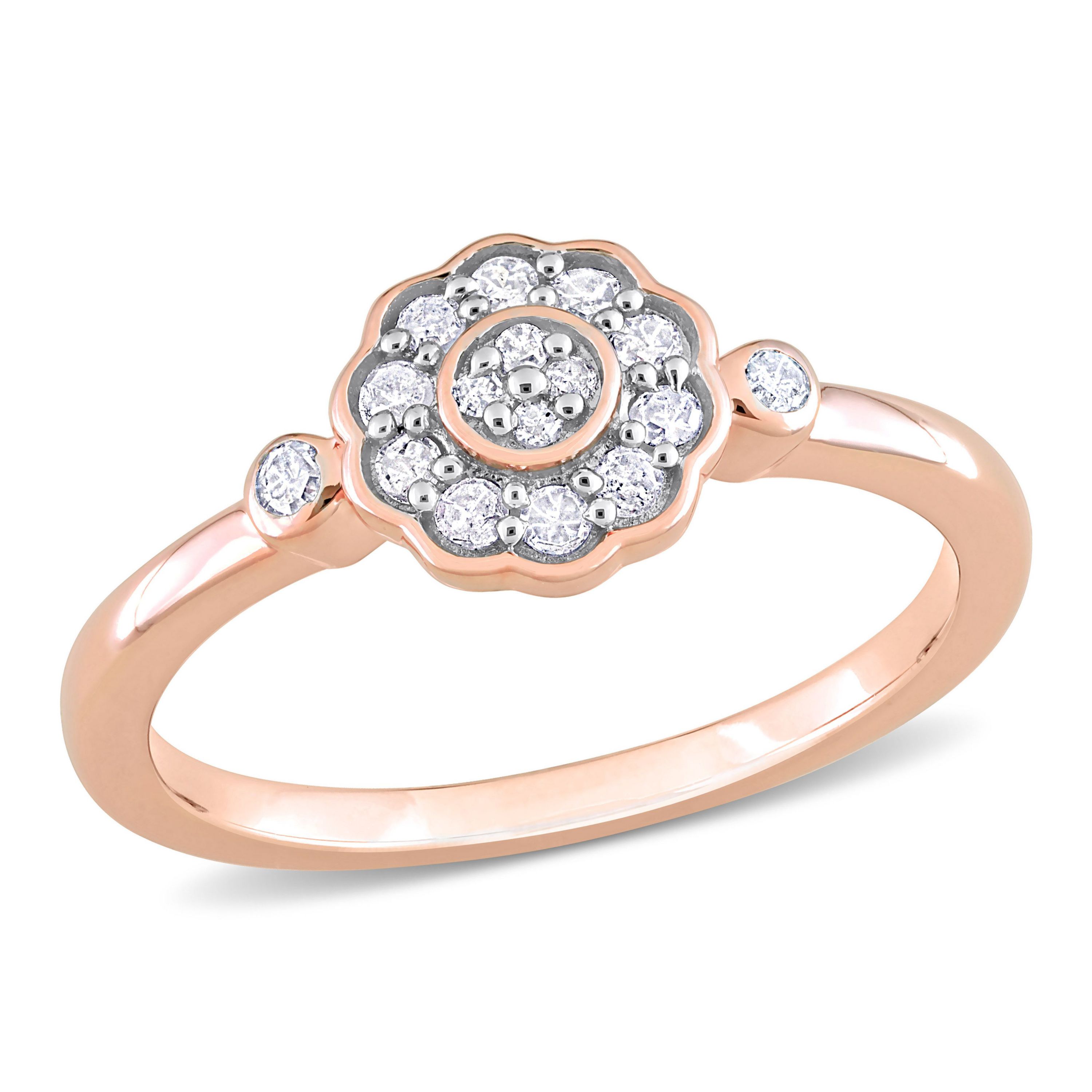 1/5 ct. t.w. Diamond Flower Ring in Rose Plated Sterling Silver