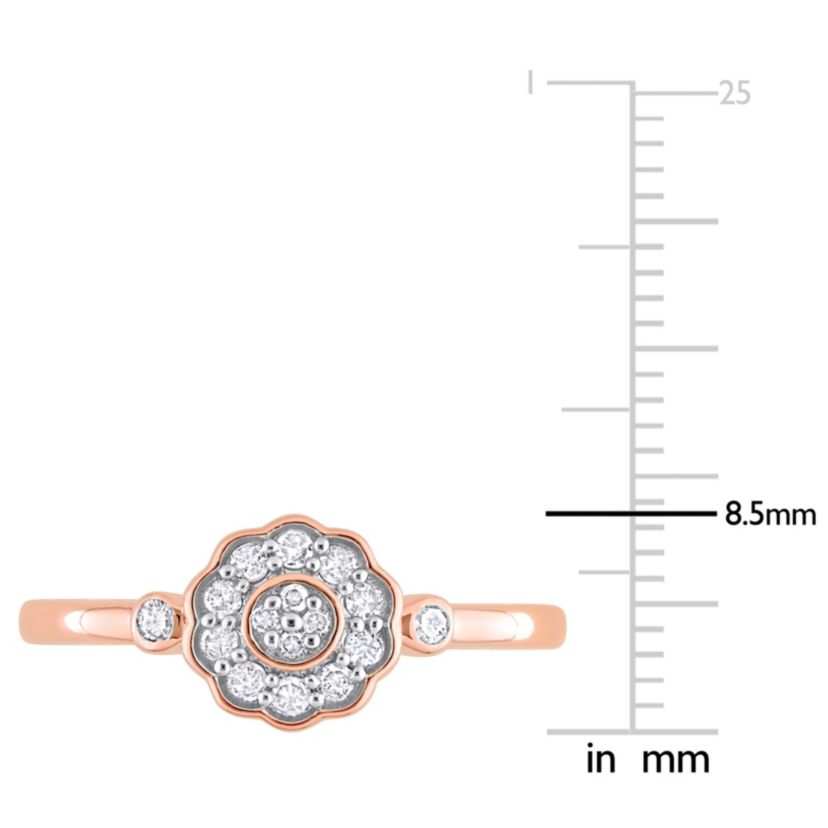 1/5 ct. t.w. Diamond Flower Ring in Rose Plated Sterling Silver