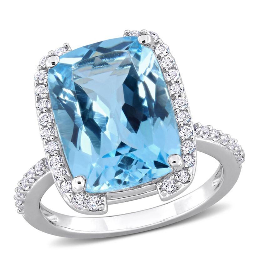 Sky Blue Topaz and White Topaz Bracket Cocktail Ring in Sterling Silver