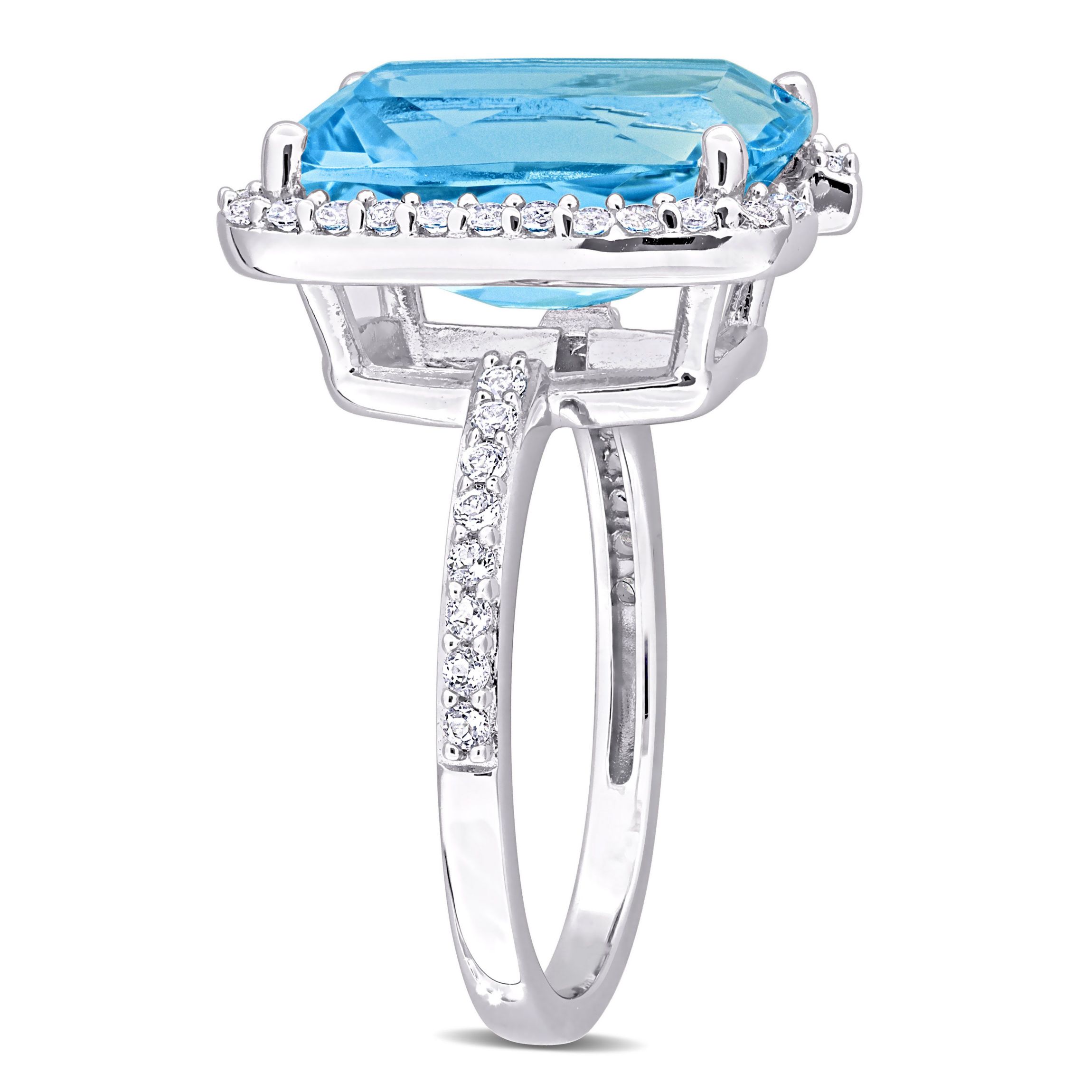 Sky Blue Topaz and White Topaz Bracket Cocktail Ring in Sterling Silver