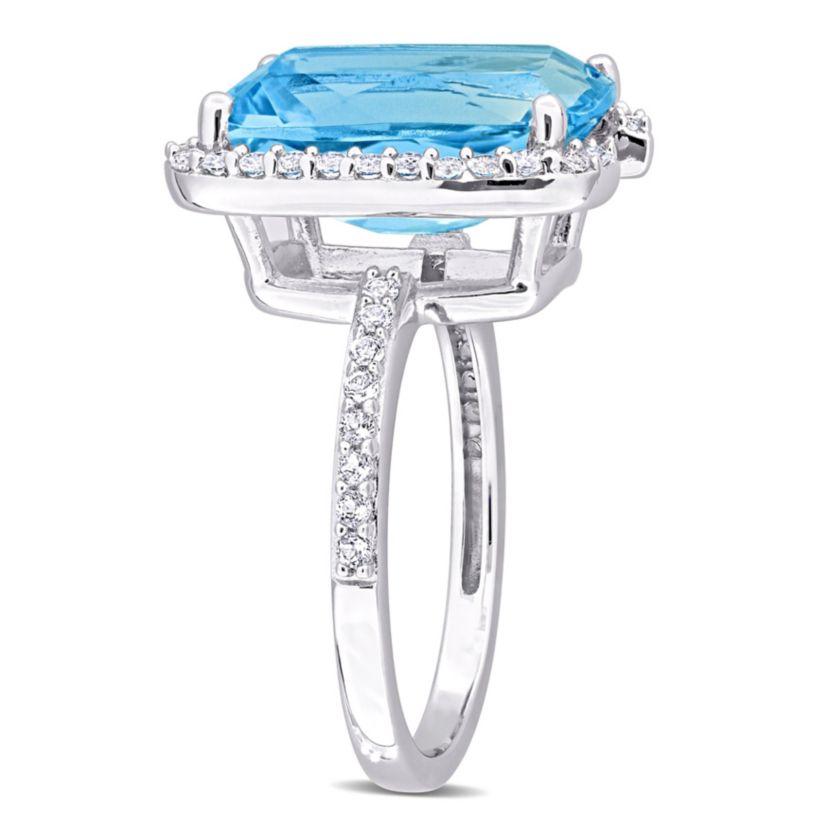 Sky Blue Topaz and White Topaz Bracket Cocktail Ring in Sterling Silver