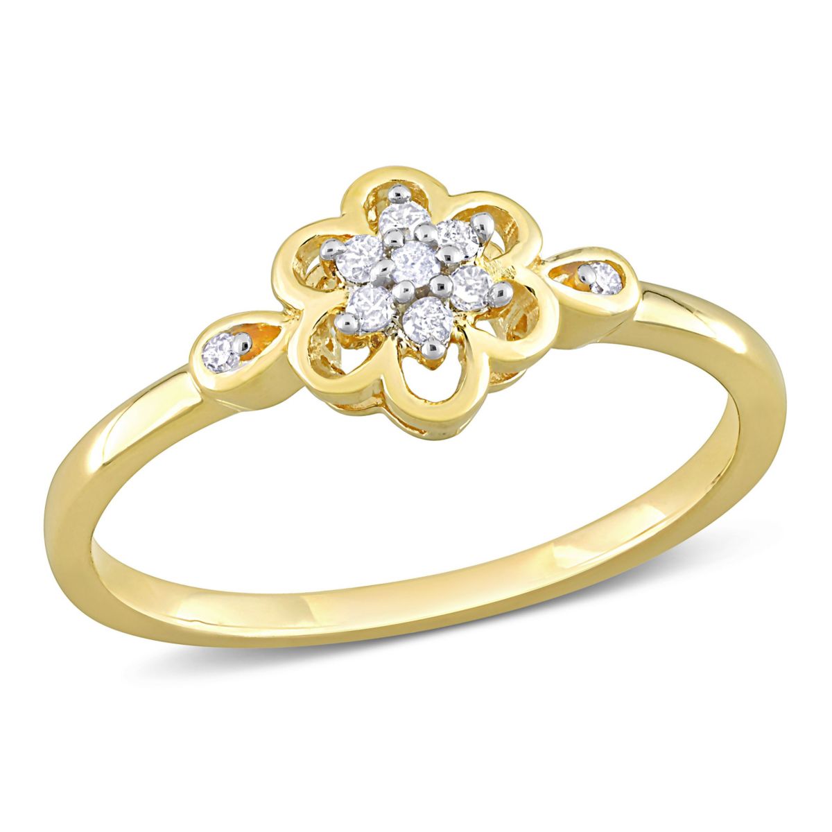1/10 ct. t.w. Diamond Flower Ring in Yellow Plated Sterling Silver