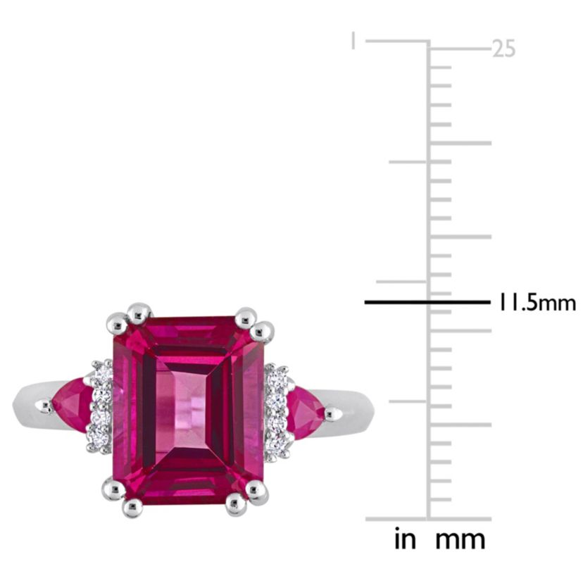 Pink Topaz and Ruby with Diamond Accent 3-Stone Ring in Sterling Silver