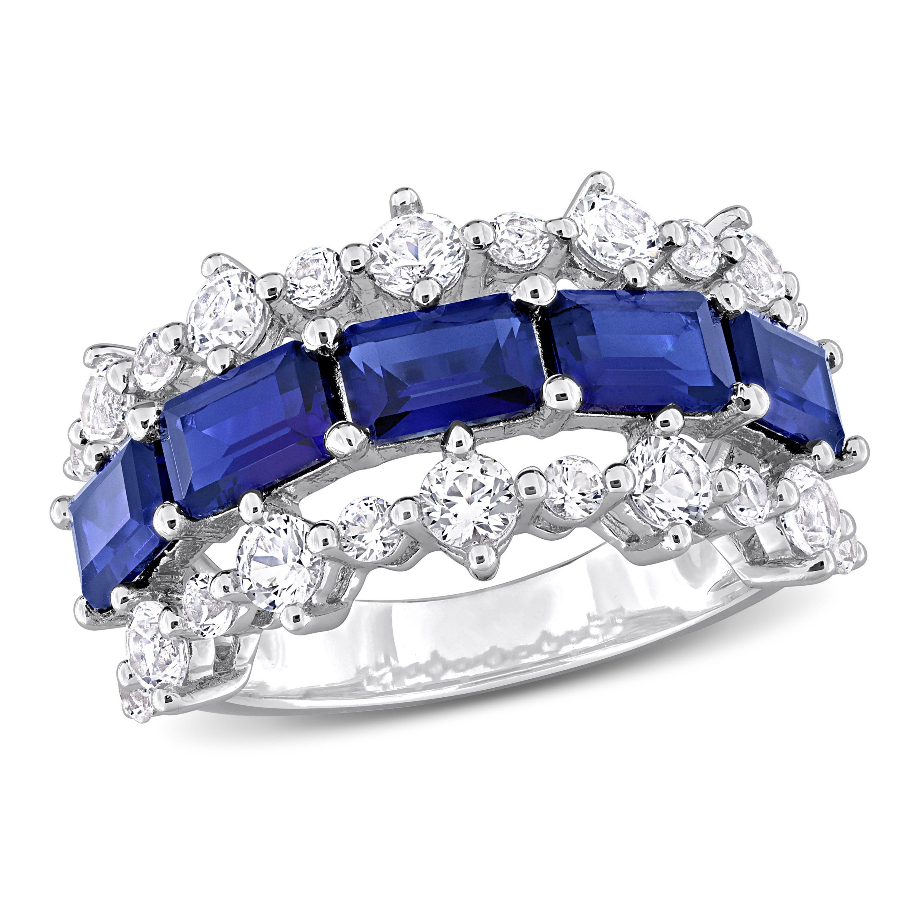 Lab Created Created Blue Sapphire and Created White Sapphire Ring in Sterling Silver
