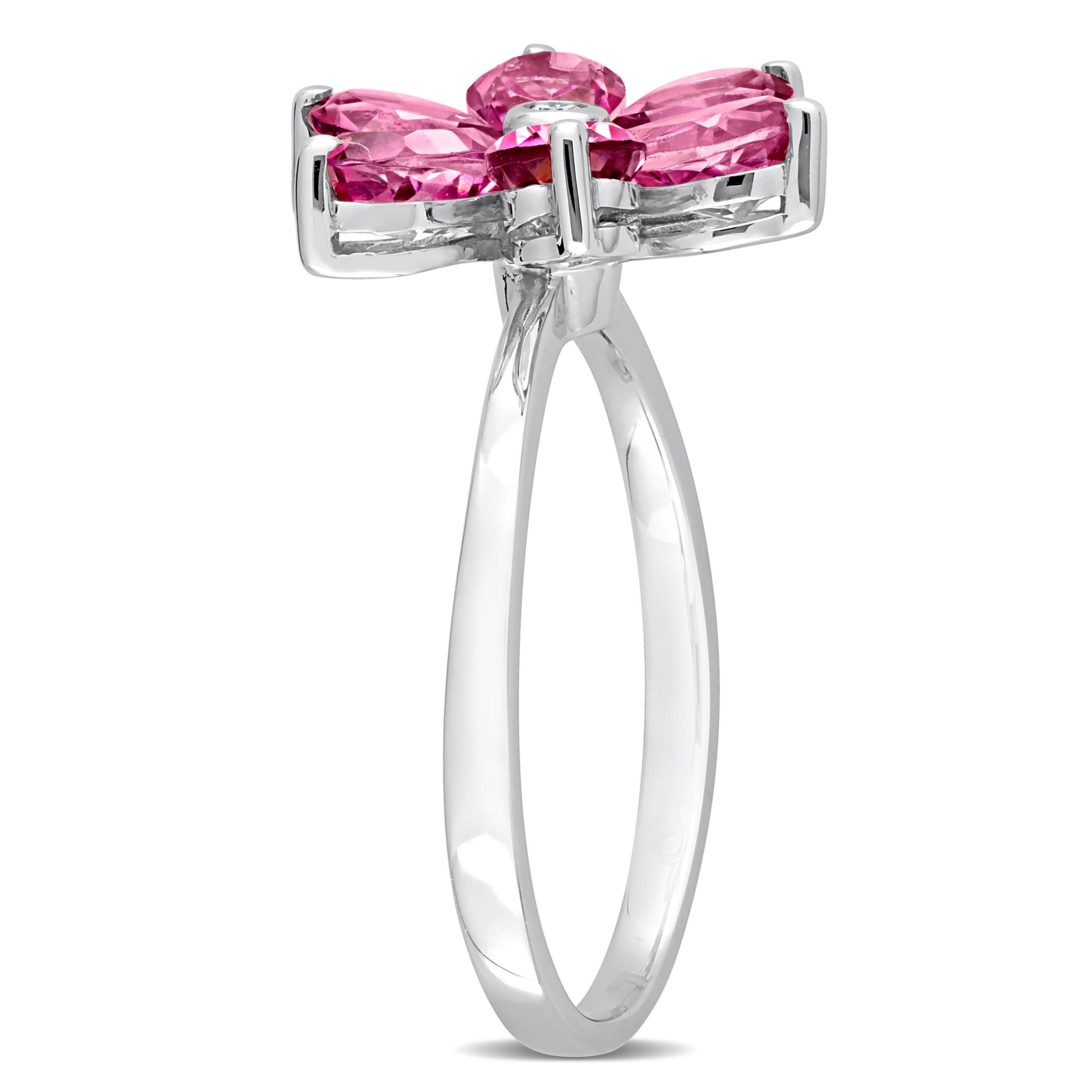 Pink Topaz and Diamond Accent Floral Ring in 10K White Gold