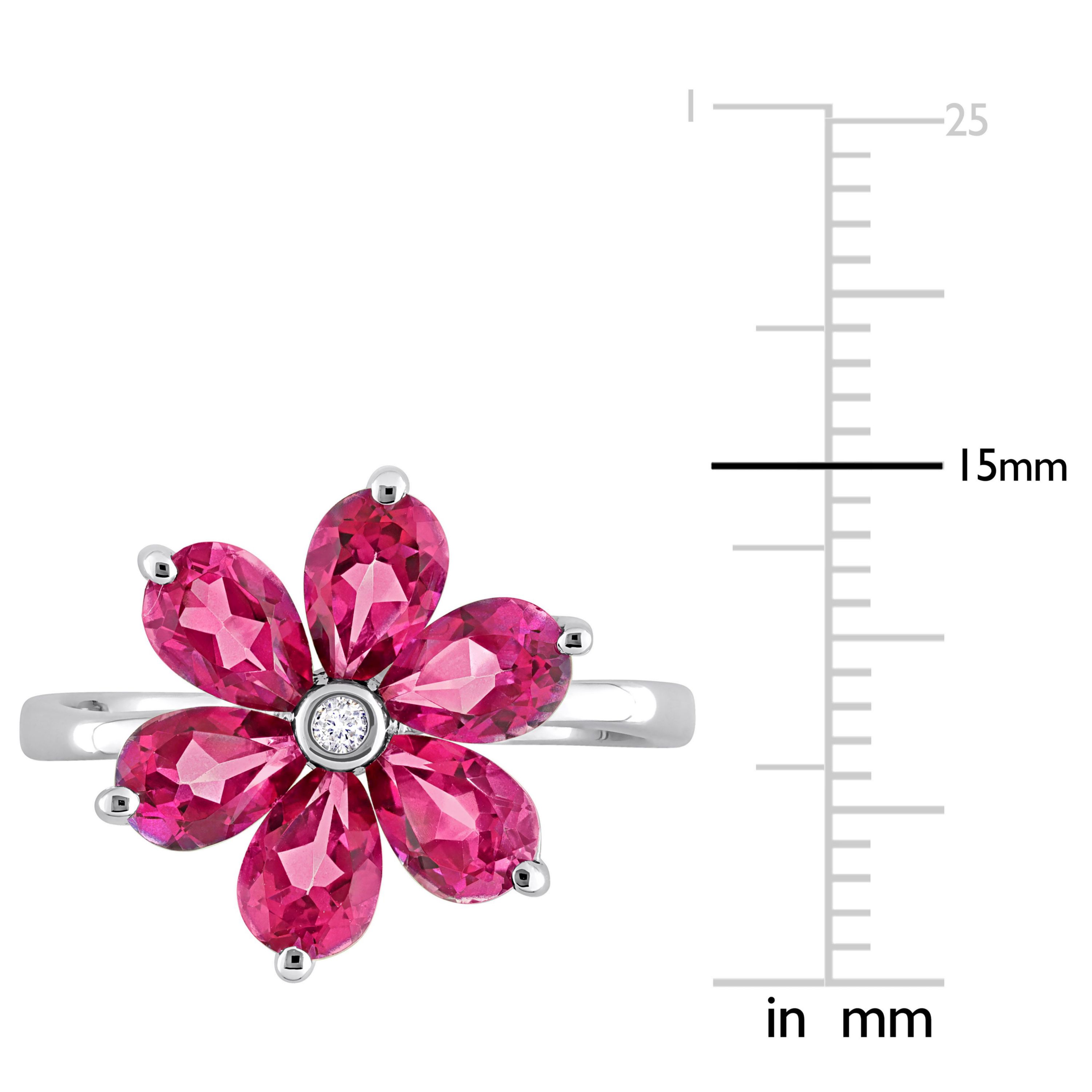 Pink Topaz and Diamond Accent Floral Ring in 10K White Gold