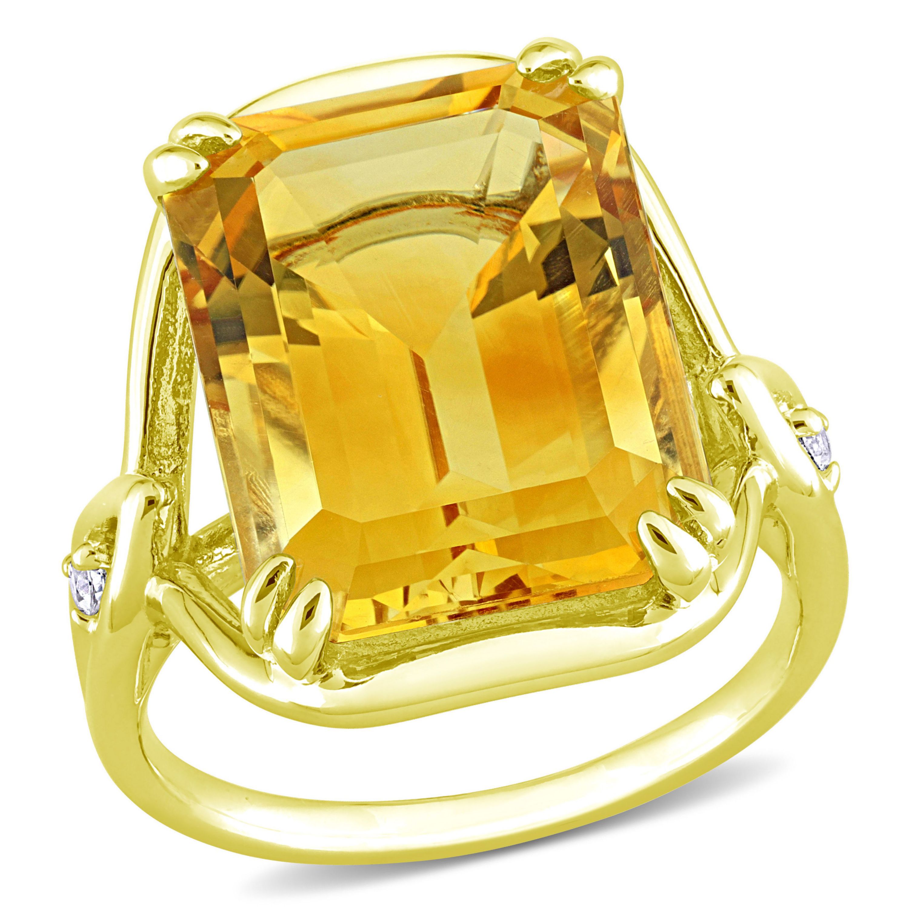 Citrine and White Topaz Solitaire Ring in Yellow Plated Sterling Silver