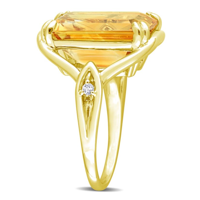 Citrine and White Topaz Solitaire Ring in Yellow Plated Sterling Silver