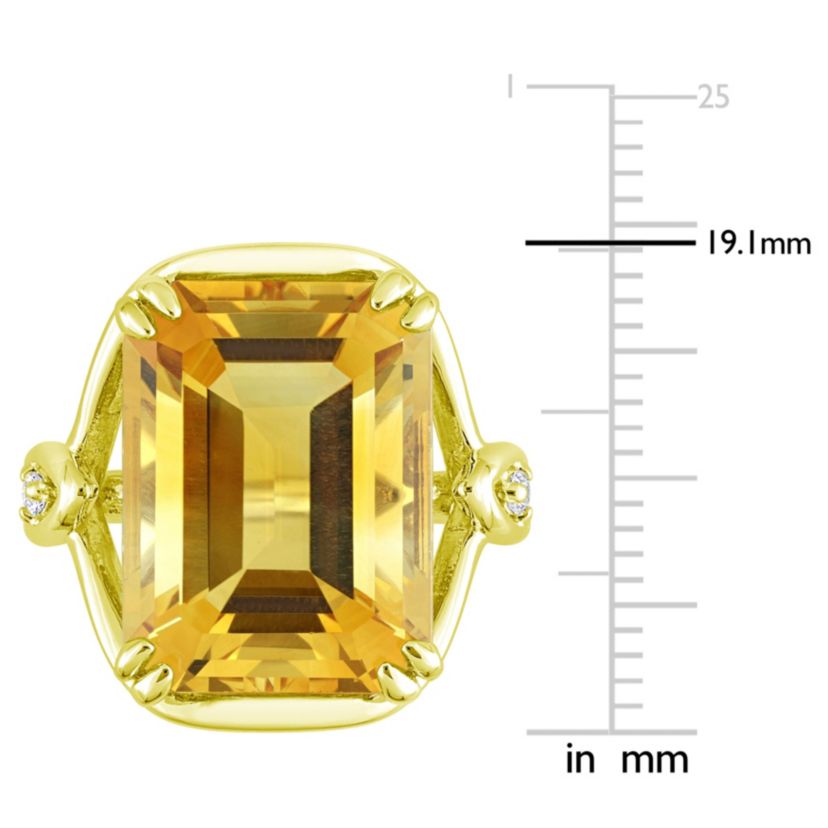 Citrine and White Topaz Solitaire Ring in Yellow Plated Sterling Silver