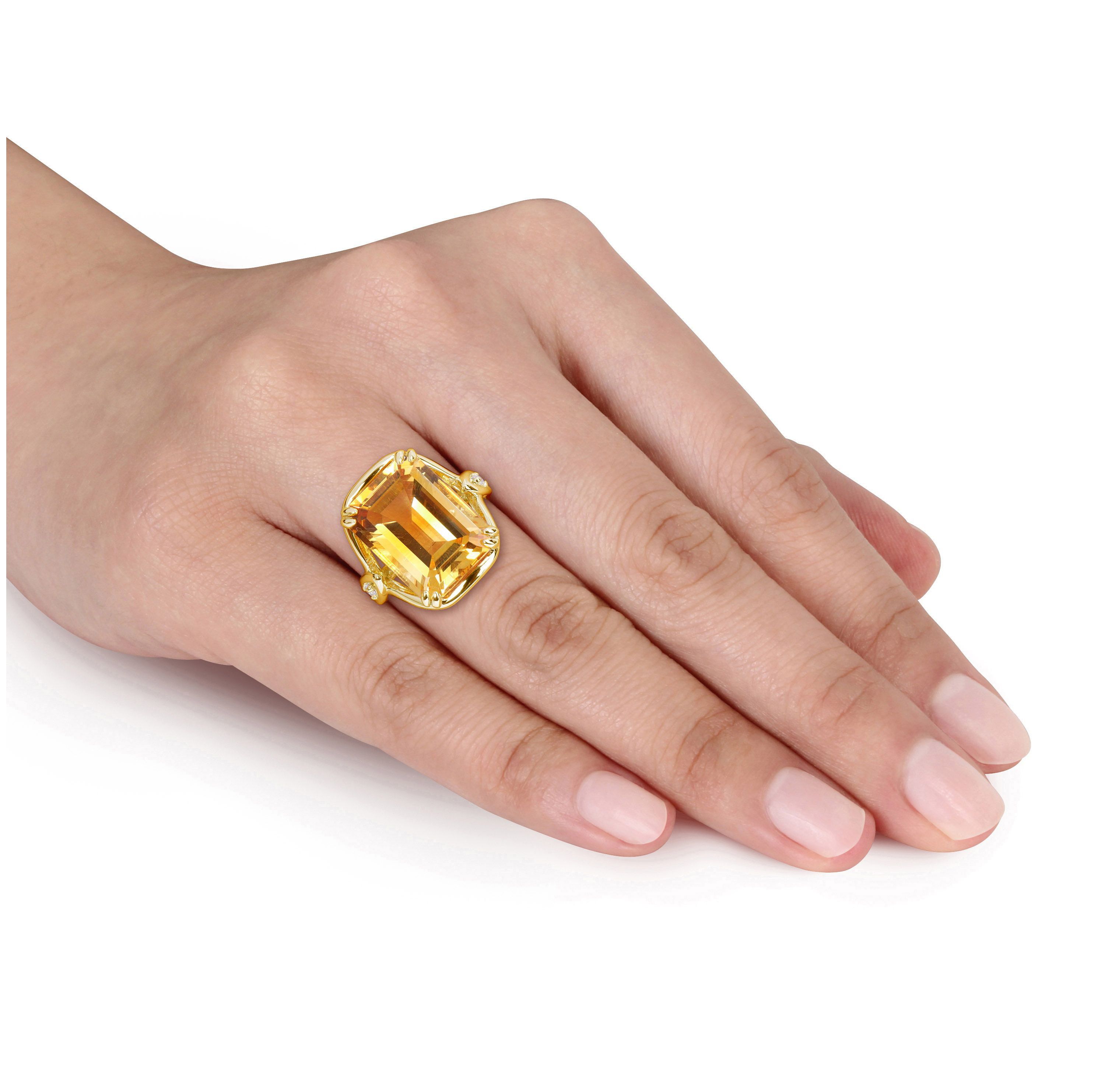 Citrine and White Topaz Solitaire Ring in Yellow Plated Sterling Silver