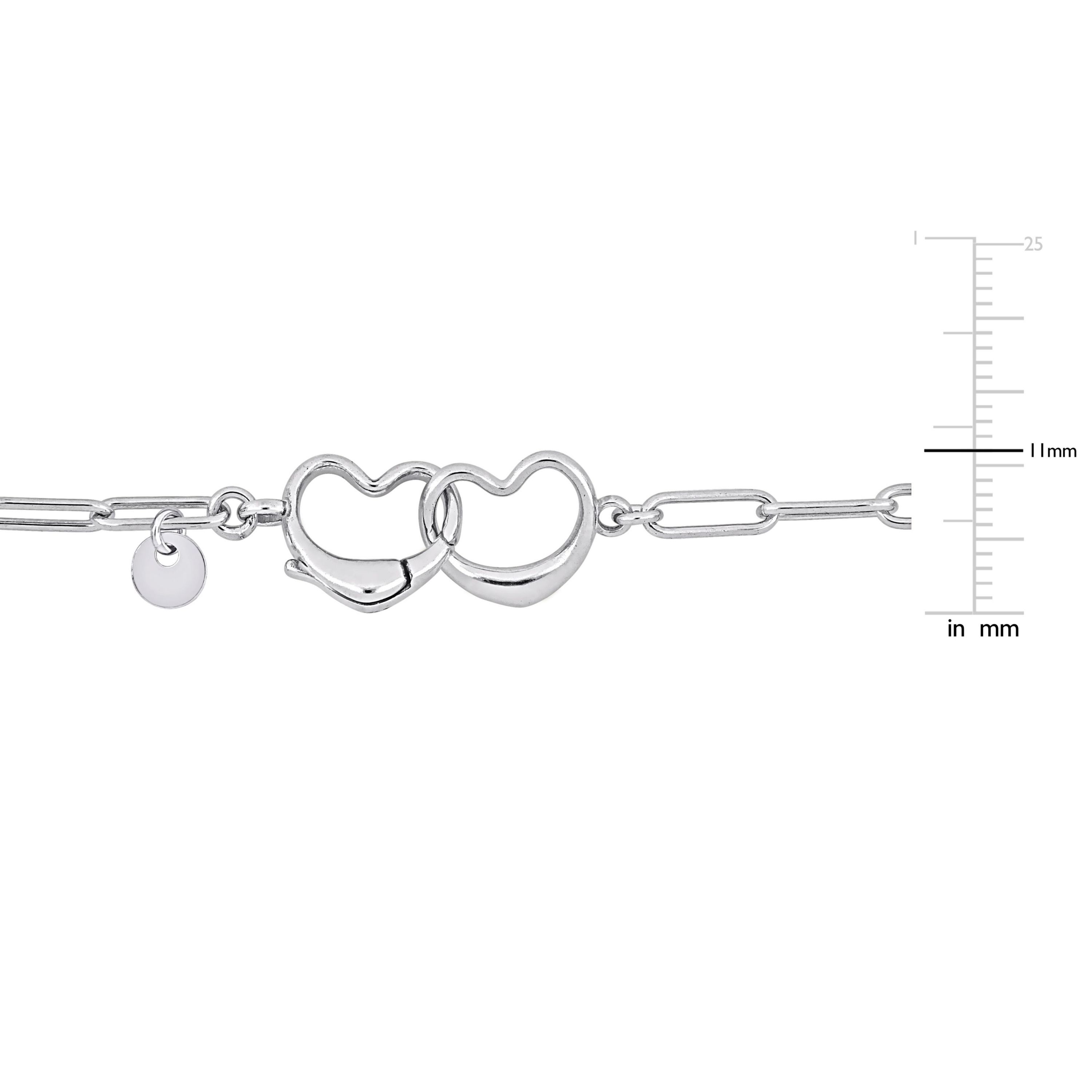 Paper Clip Link Bracelet with Double Heart Clasp in Sterling Silver - 7.5"