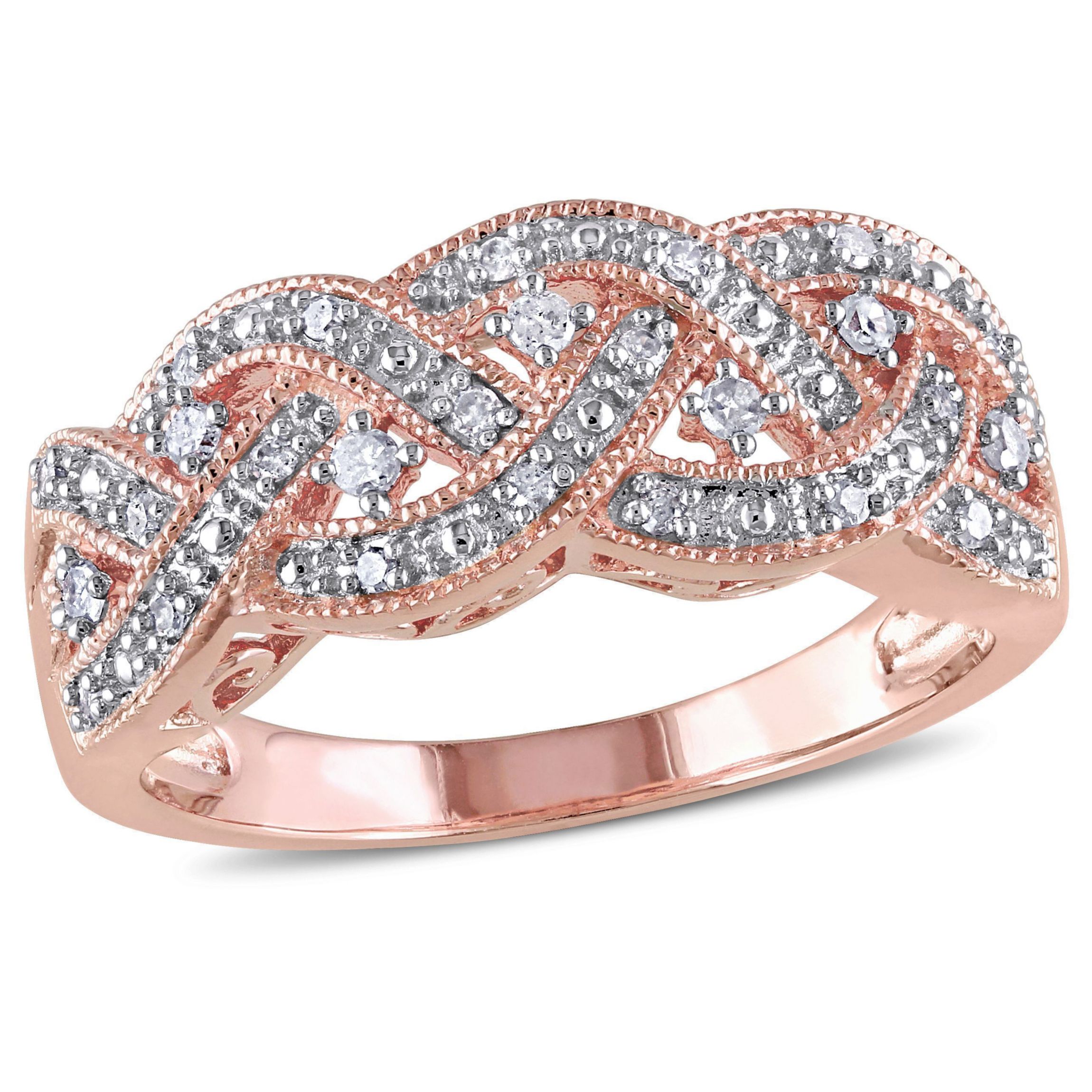 1/8 CT TW Diamond Braided Ring in Rose Plated Sterling Silver