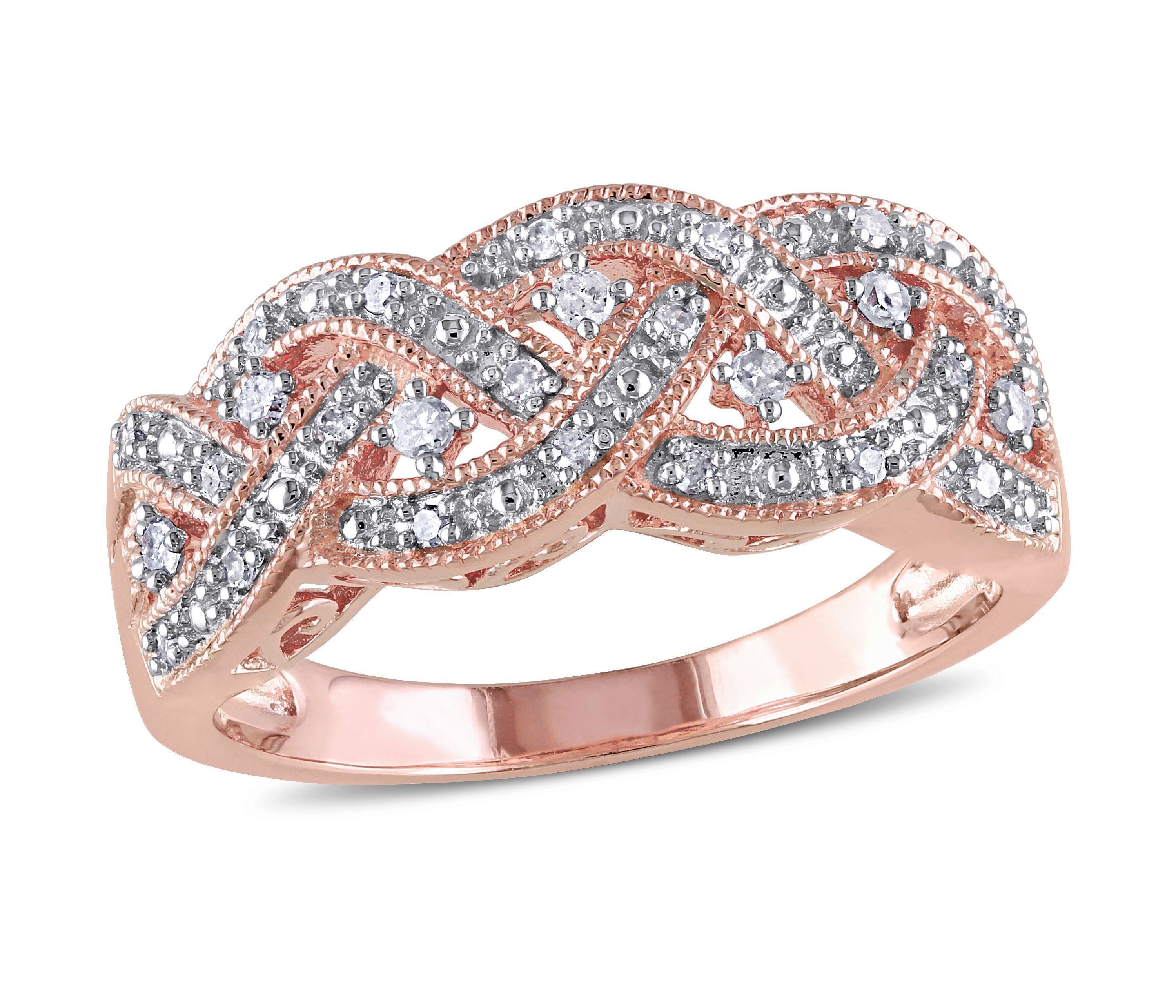 1/8 CT TW Diamond Braided Ring in Rose Plated Sterling Silver