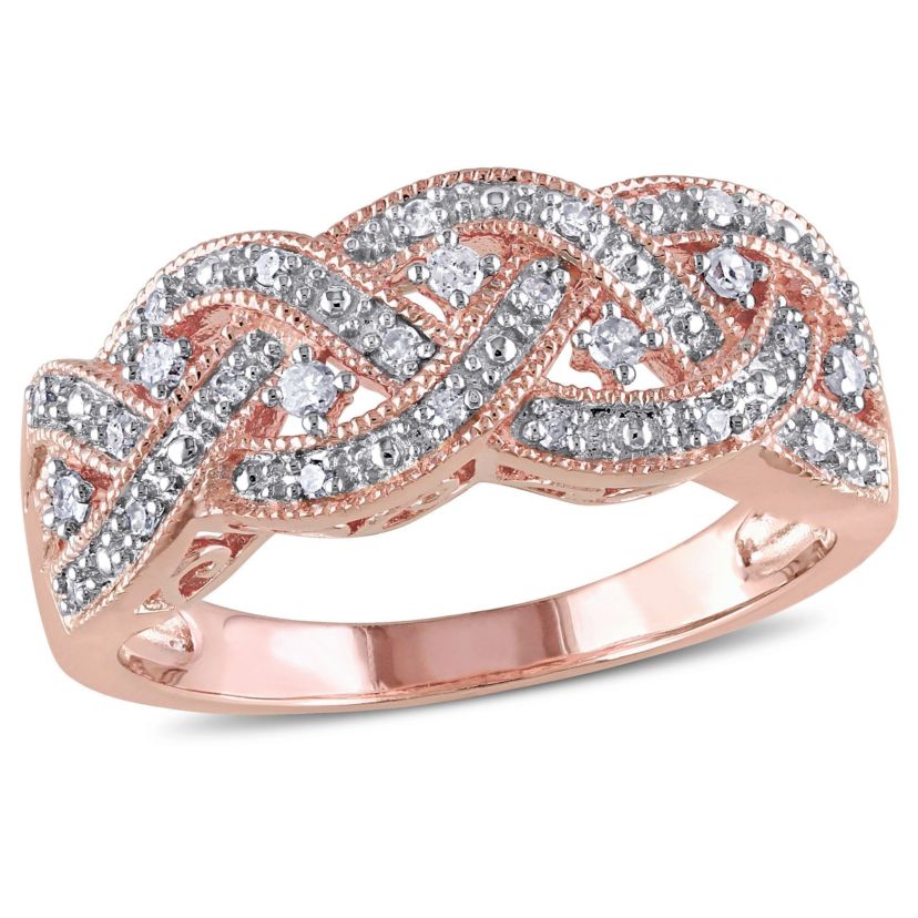 1/8 CT TW Diamond Braided Ring in Rose Plated Sterling Silver