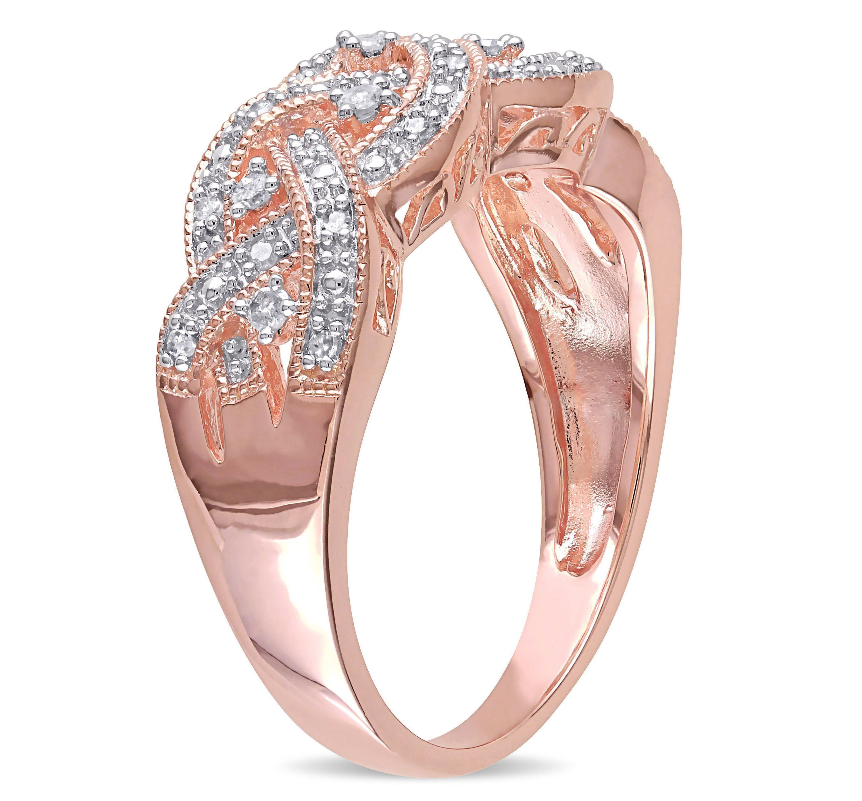 1/8 CT TW Diamond Braided Ring in Rose Plated Sterling Silver