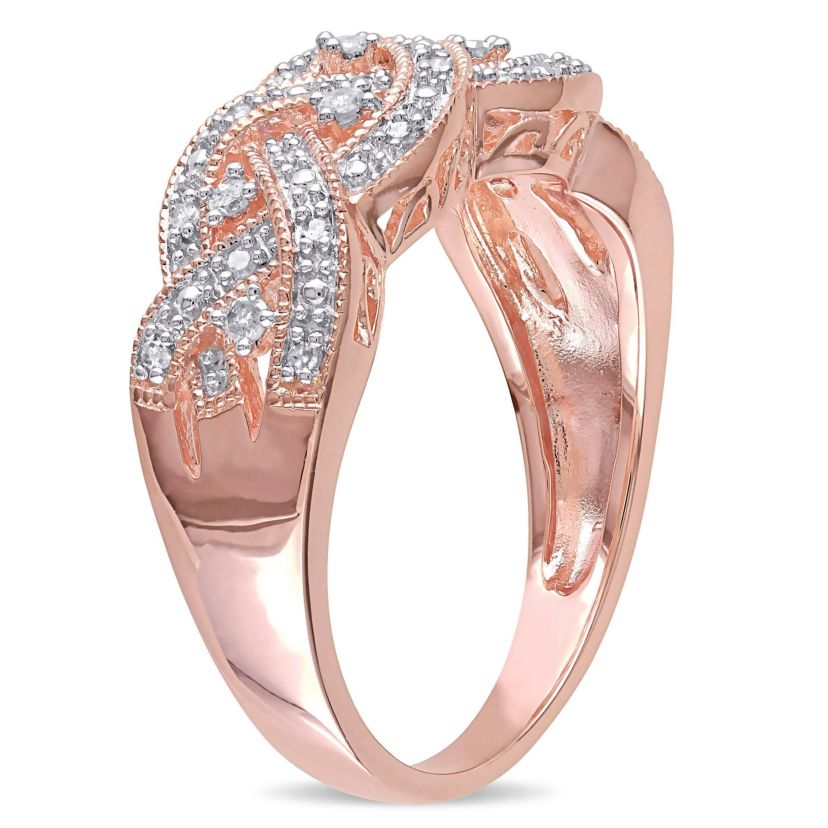 1/8 CT TW Diamond Braided Ring in Rose Plated Sterling Silver