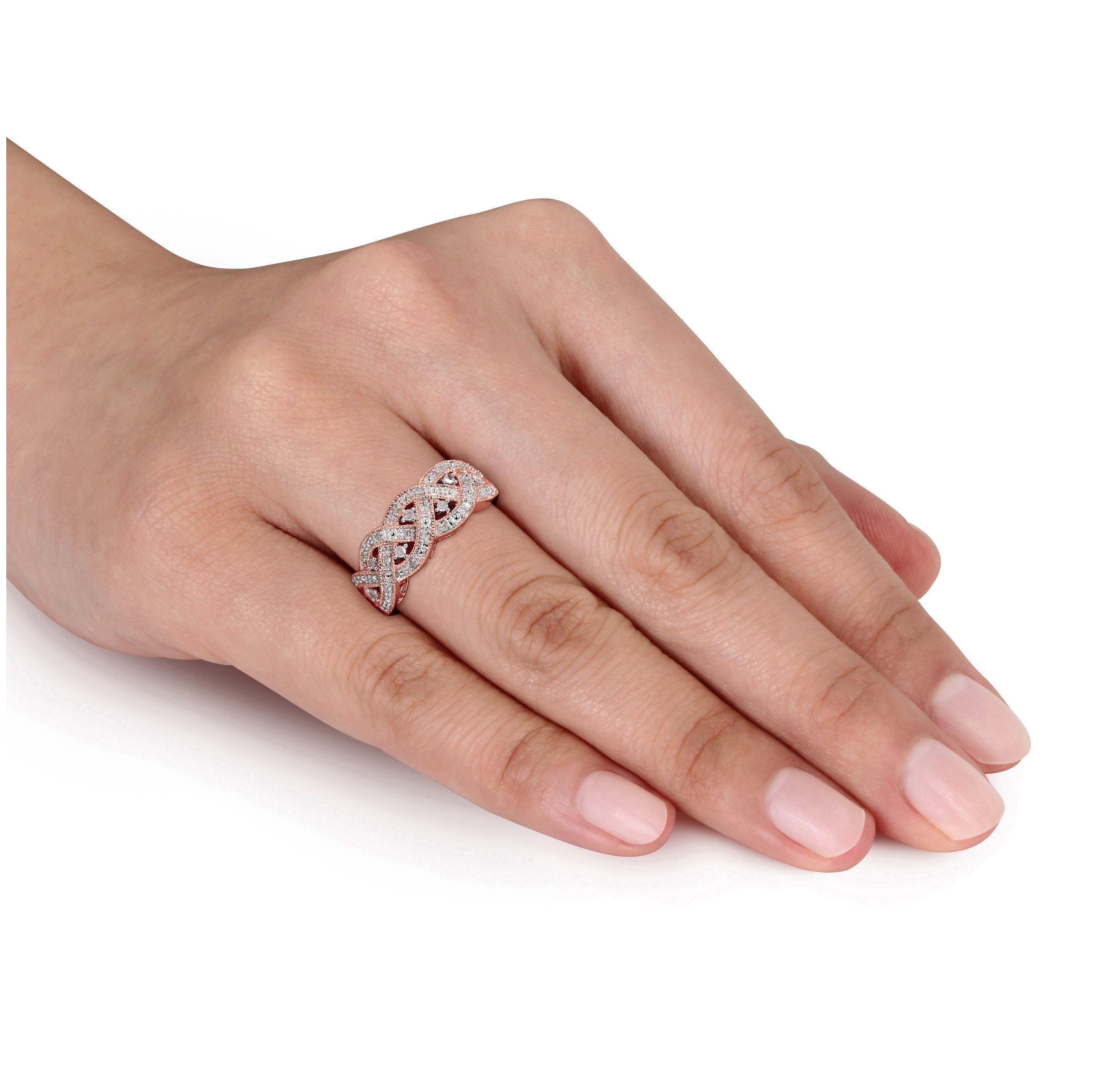 1/8 CT TW Diamond Braided Ring in Rose Plated Sterling Silver