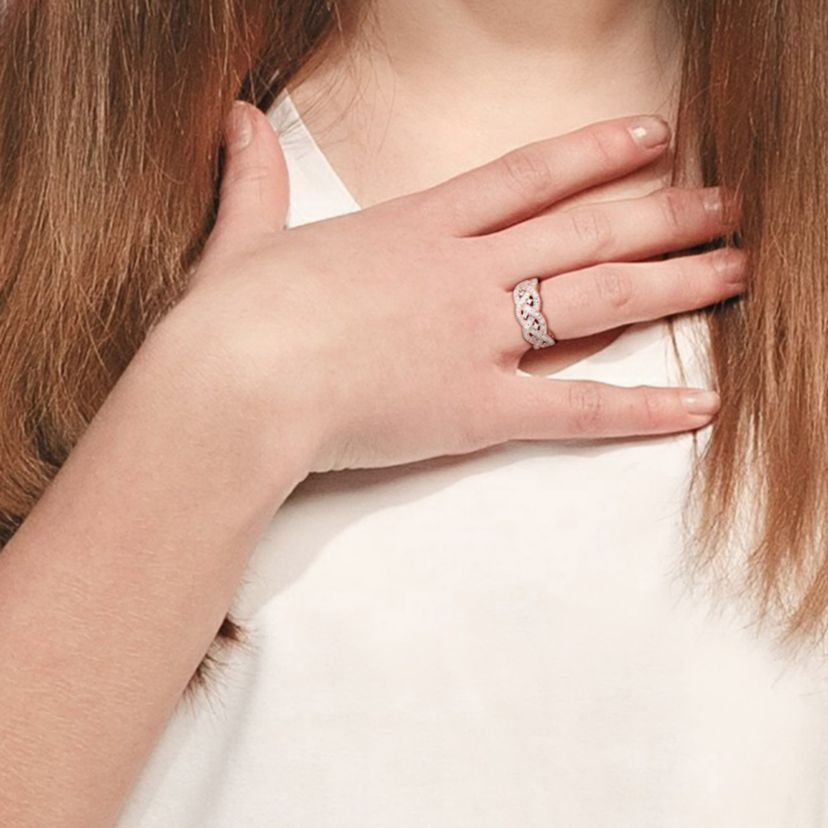 1/8 CT TW Diamond Braided Ring in Rose Plated Sterling Silver