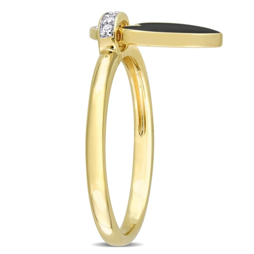 Diamond Accent Black Enamel Heart Ring in Yellow Plated Sterling Silver