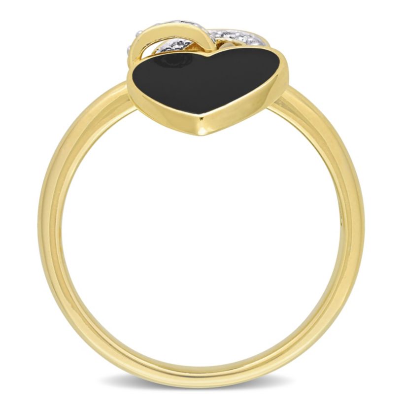 Diamond Accent Black Enamel Heart Ring in Yellow Plated Sterling Silver