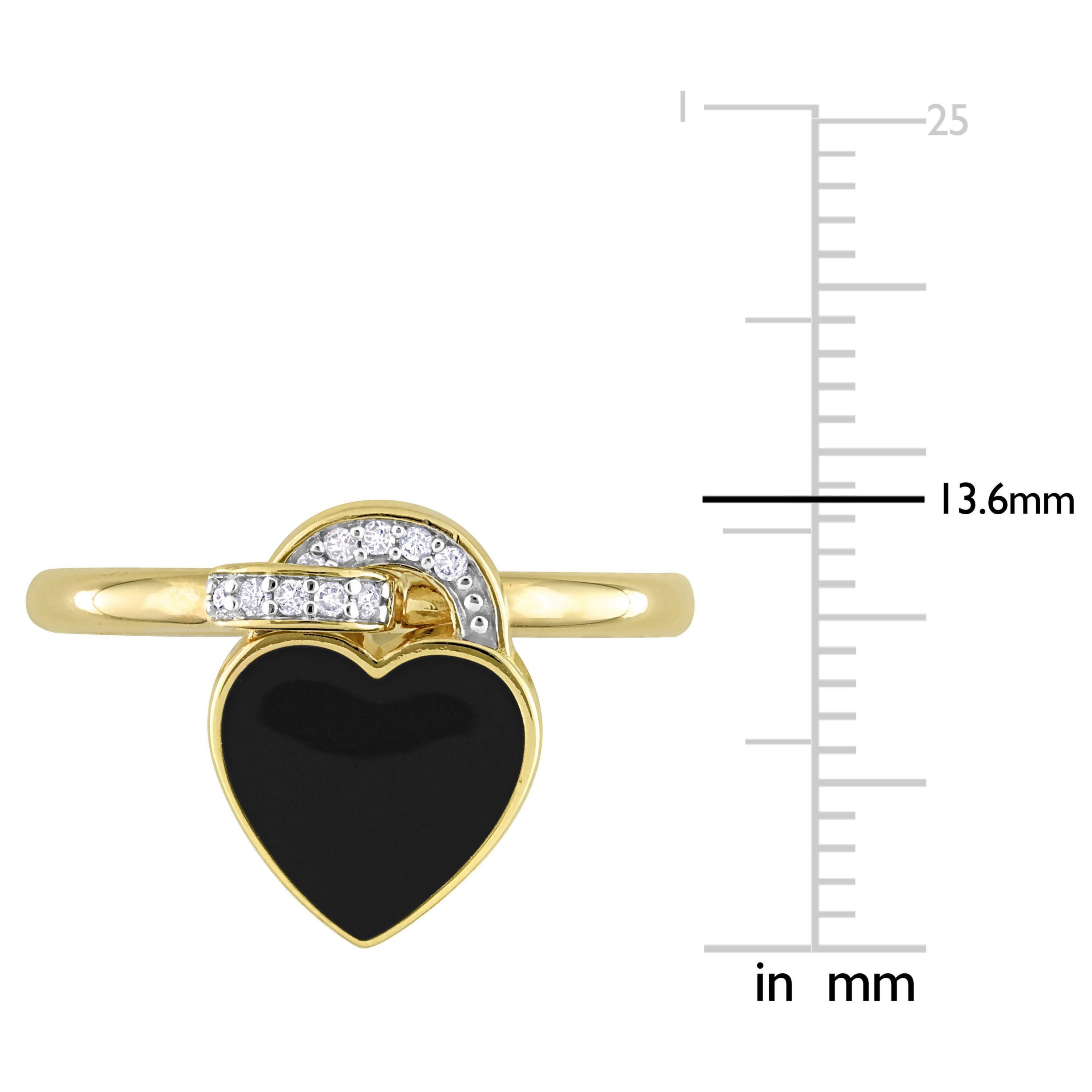 Diamond Accent Black Enamel Heart Ring in Yellow Plated Sterling Silver