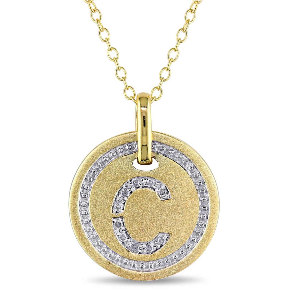 Diamond Accent Initial Pendant with Chain in Yellow Plated Sterling Silver
