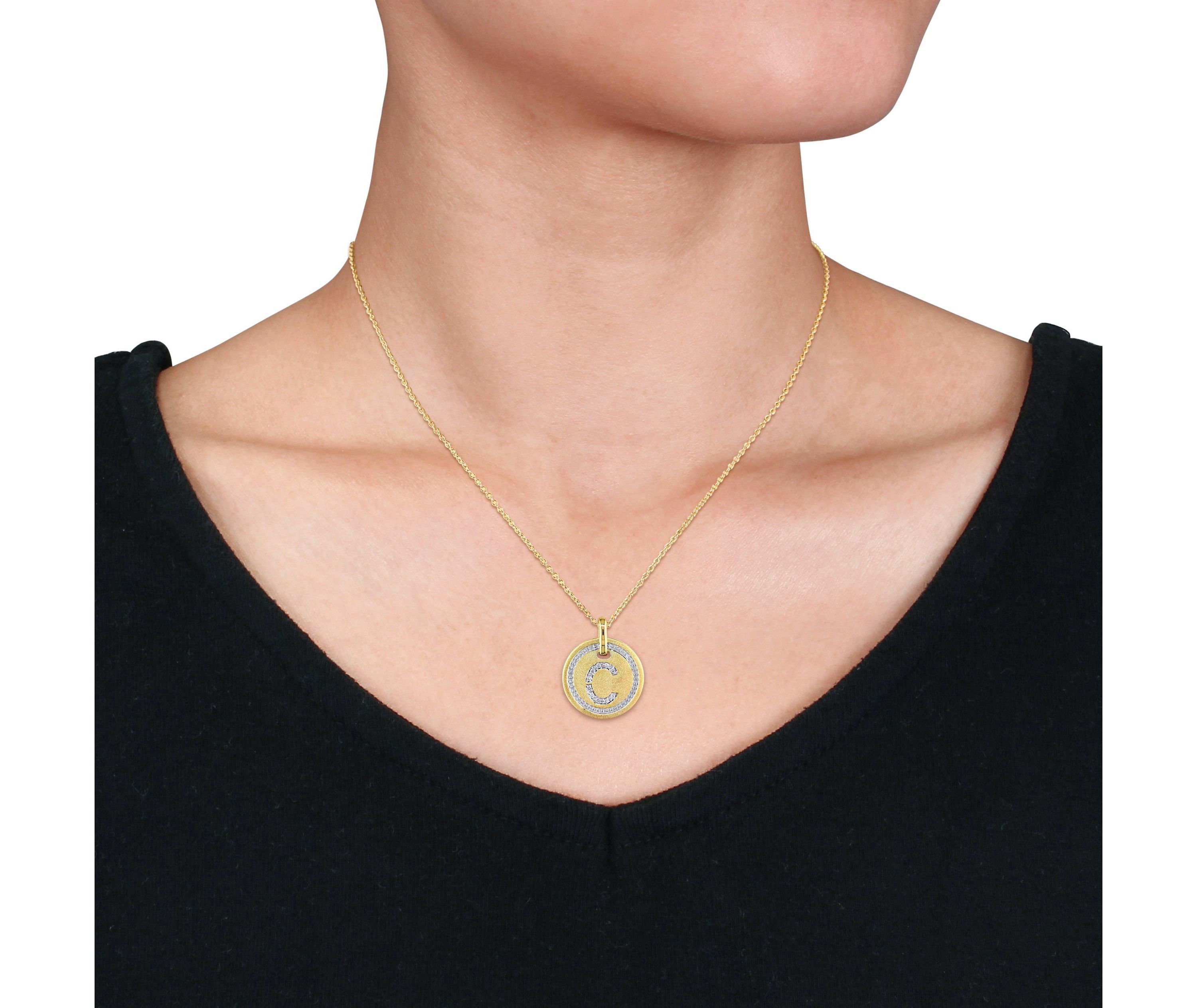 Diamond Accent Initial Pendant with Chain in Yellow Plated Sterling Silver