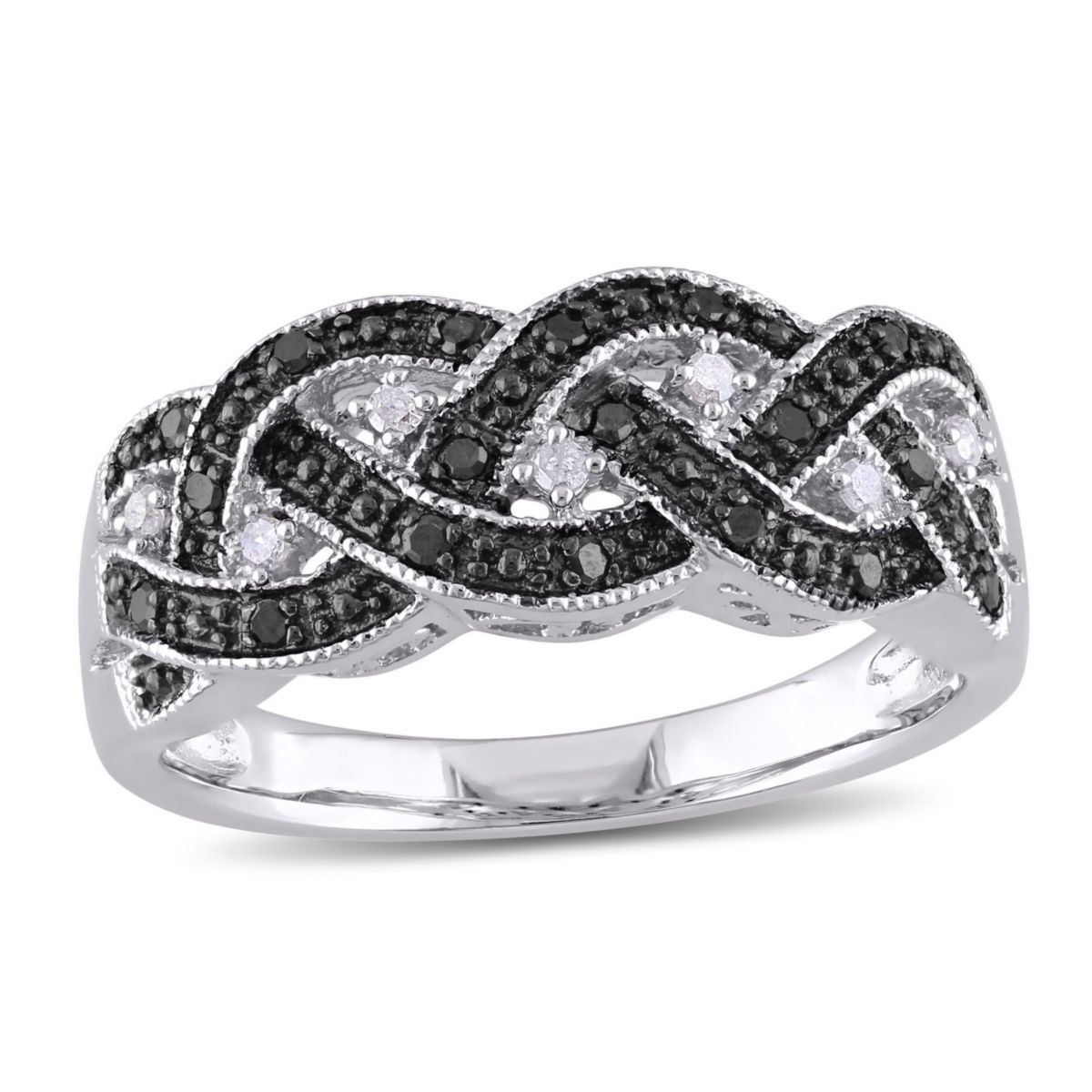 1/6 CT TW Black and White Diamond Braided Anniversary Band in Sterling Silver