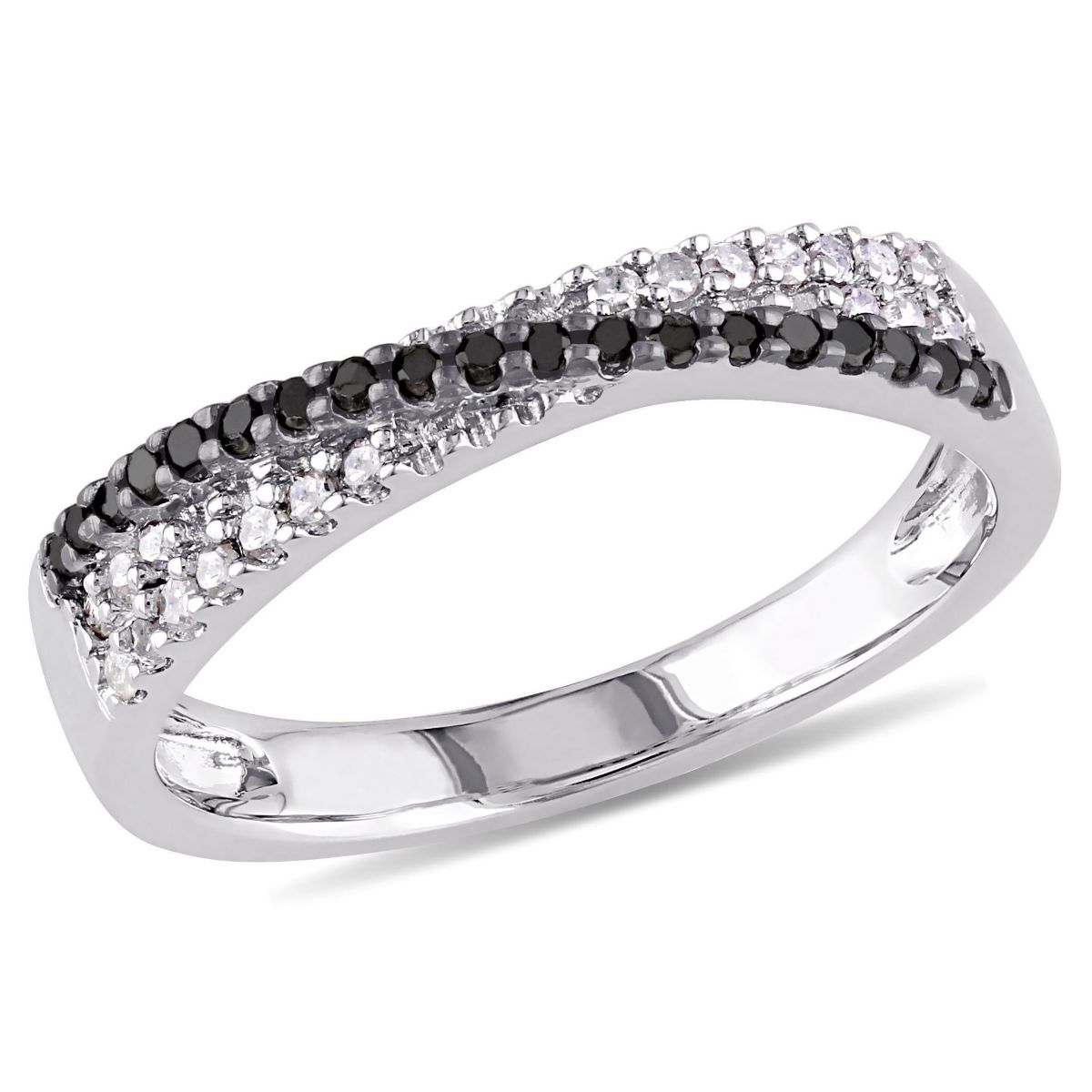 1/4 CT TW Black and White Diamond Crossover Anniversary Band in Sterling Silver