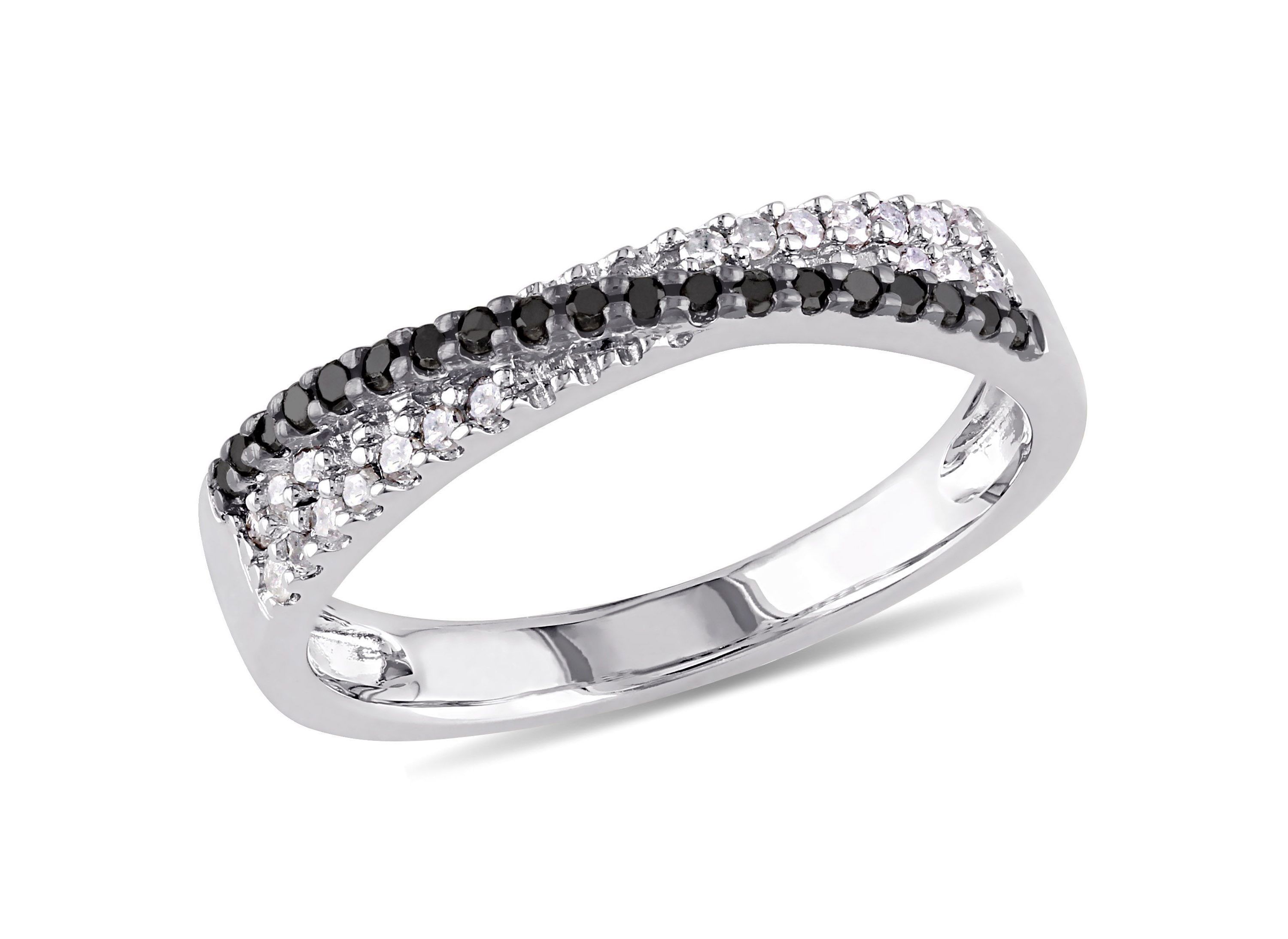 1/4 CT TW Black and White Diamond Crossover Anniversary Band in Sterling Silver
