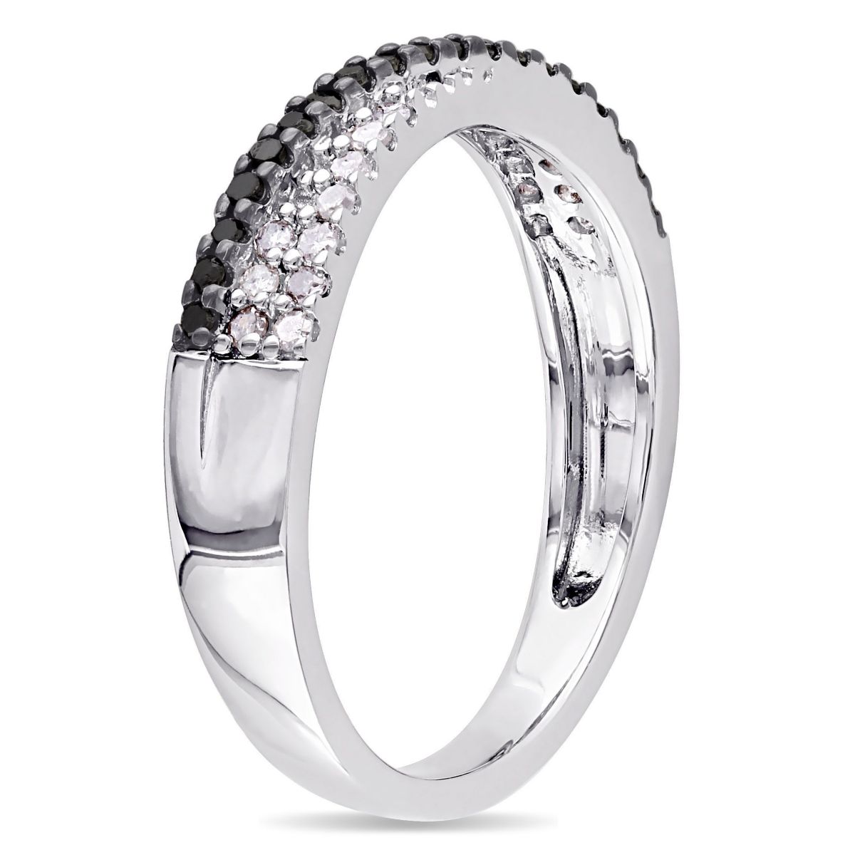 1/4 CT TW Black and White Diamond Crossover Anniversary Band in Sterling Silver