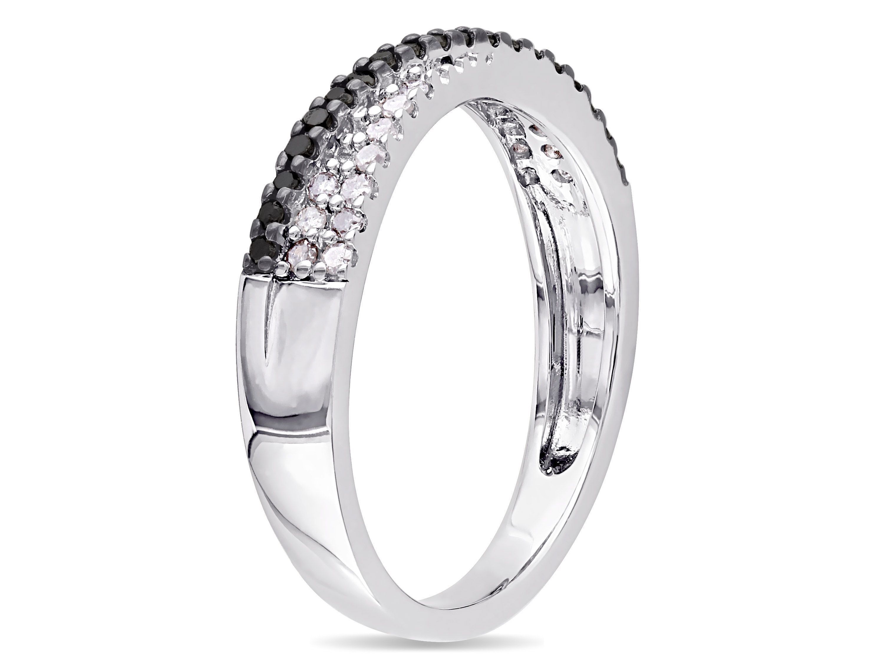 1/4 CT TW Black and White Diamond Crossover Anniversary Band in Sterling Silver