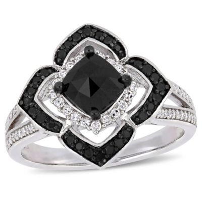 Belk & Co 1.4 CT TW Black and White Diamond Halo Ring in Sterling Silver with Black Rhodium Plated, 5