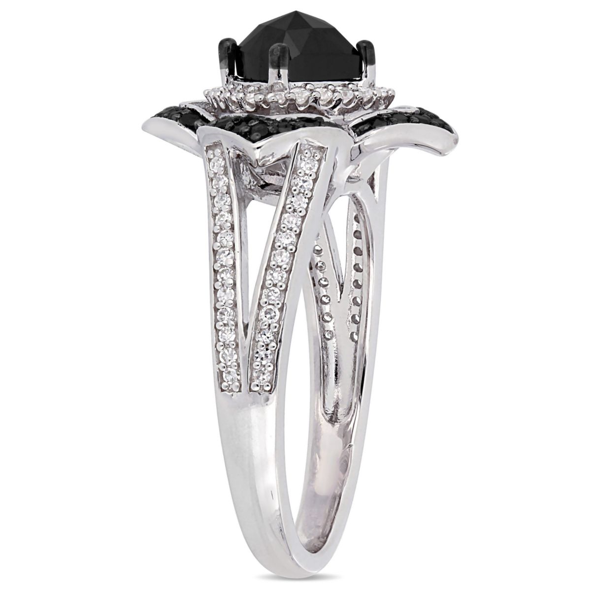 1.4 CT TW Black and White Diamond Halo Ring in Sterling Silver with Black Rhodium Plated