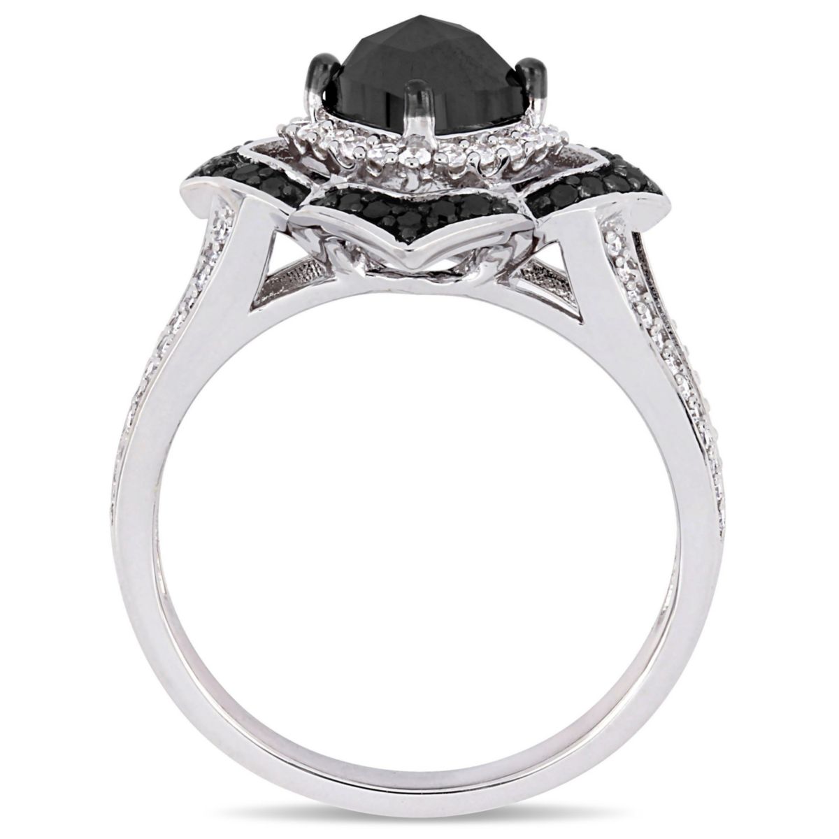 1.4 CT TW Black and White Diamond Halo Ring in Sterling Silver with Black Rhodium Plated