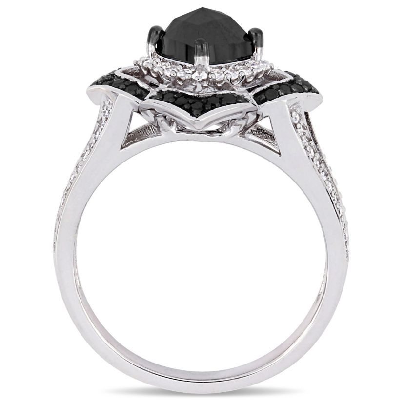 1.4 CT TW Black and White Diamond Halo Ring in Sterling Silver with Black Rhodium Plated
