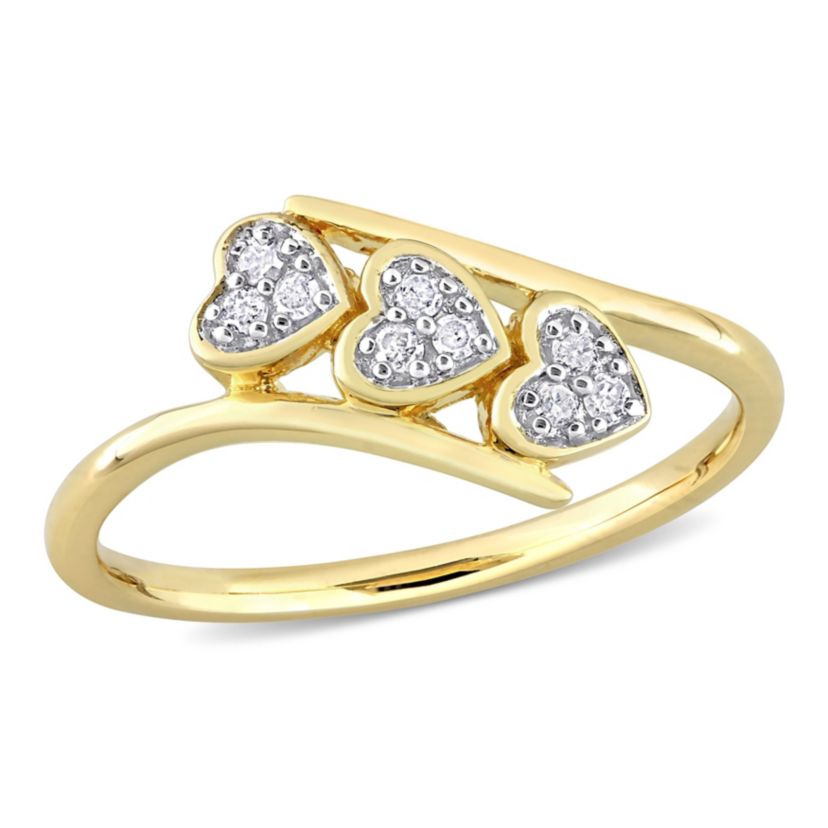 1/10 CT TW Diamond Triple Heart Bypass Promise Ring in Yellow Plated Sterling Silver