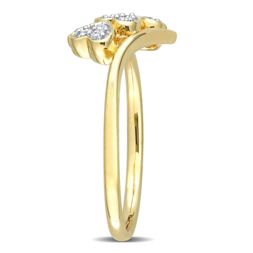 1/10 CT TW Diamond Triple Heart Bypass Promise Ring in Yellow Plated Sterling Silver