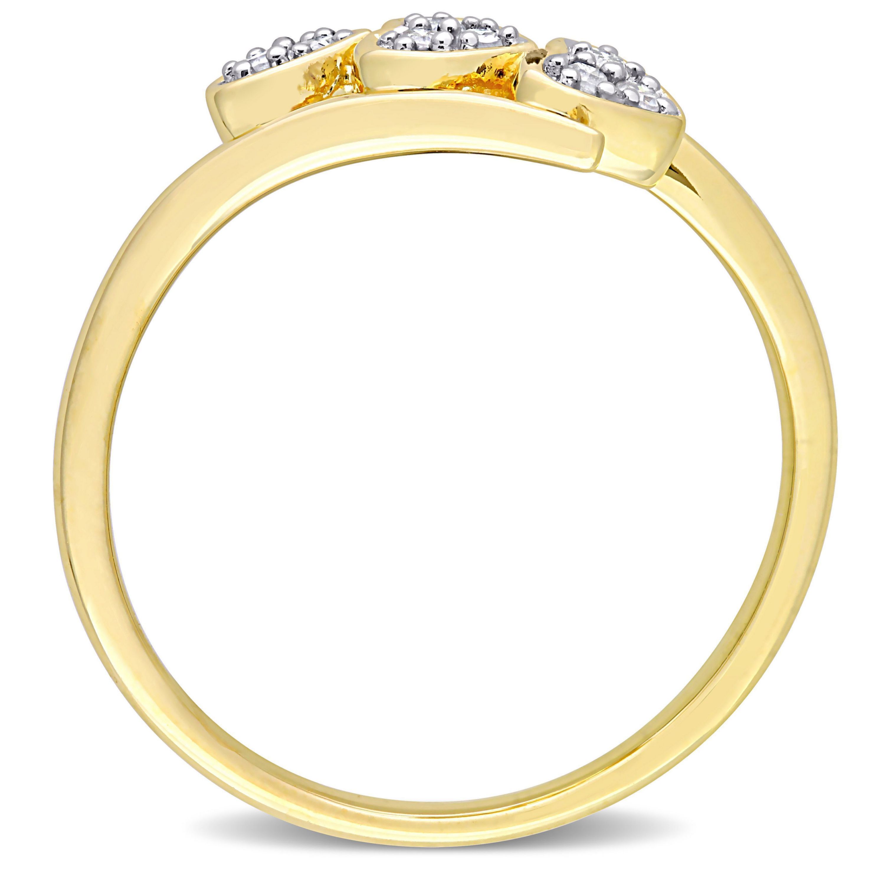 1/10 CT TW Diamond Triple Heart Bypass Promise Ring in Yellow Plated Sterling Silver