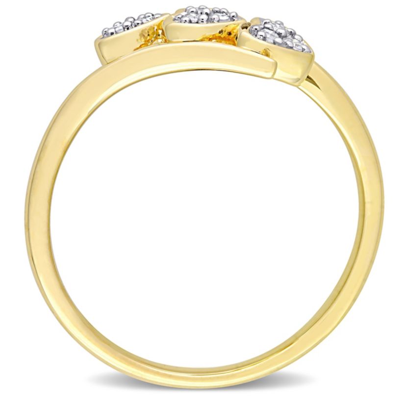 1/10 CT TW Diamond Triple Heart Bypass Promise Ring in Yellow Plated Sterling Silver